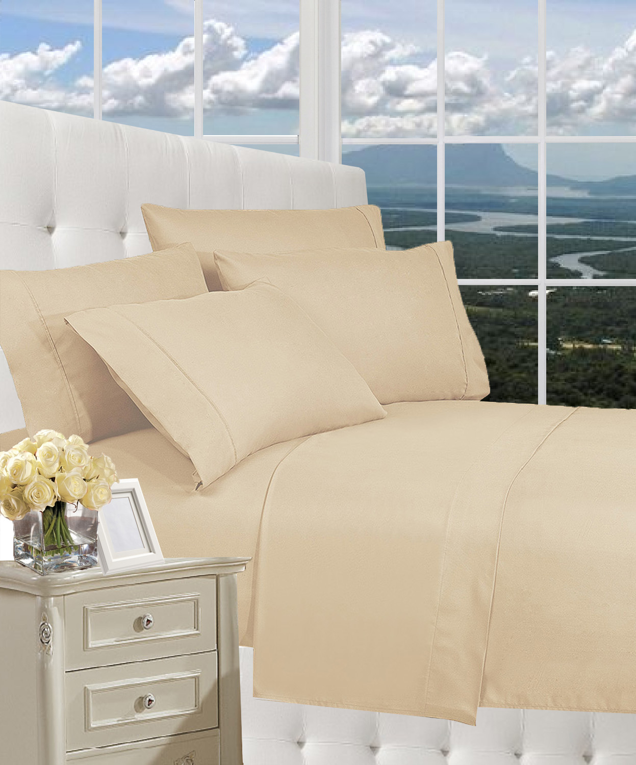 Elegant Comfort 1800 Series Wrinkle Resistant Egyptian Quality Hypoallergenic Ultra Soft Luxury 4-piece Bed Sheet Set, Full, Cream