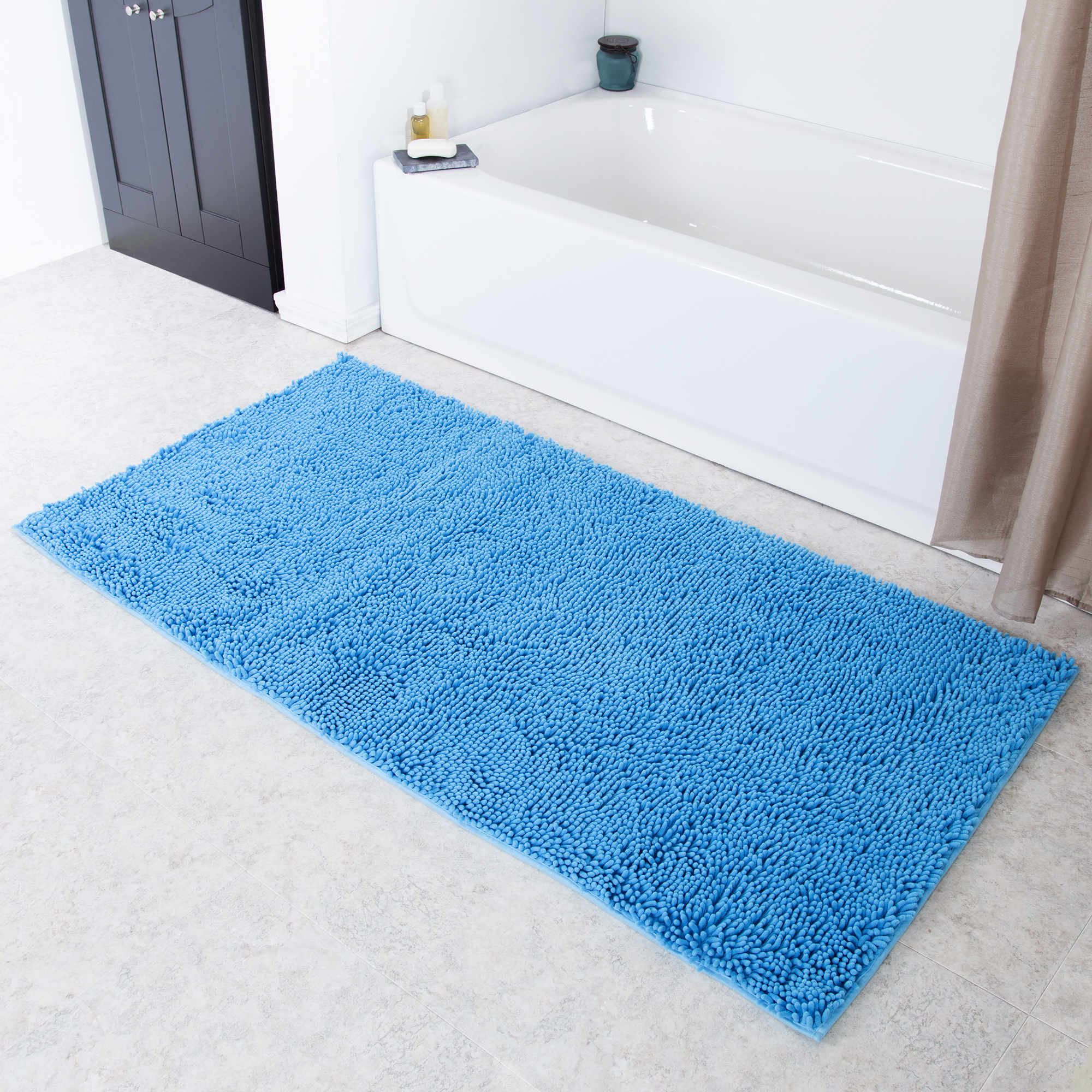 Lavish Home High Pile Shag Rug Carpet - Blue - 30x60 Bath Mat