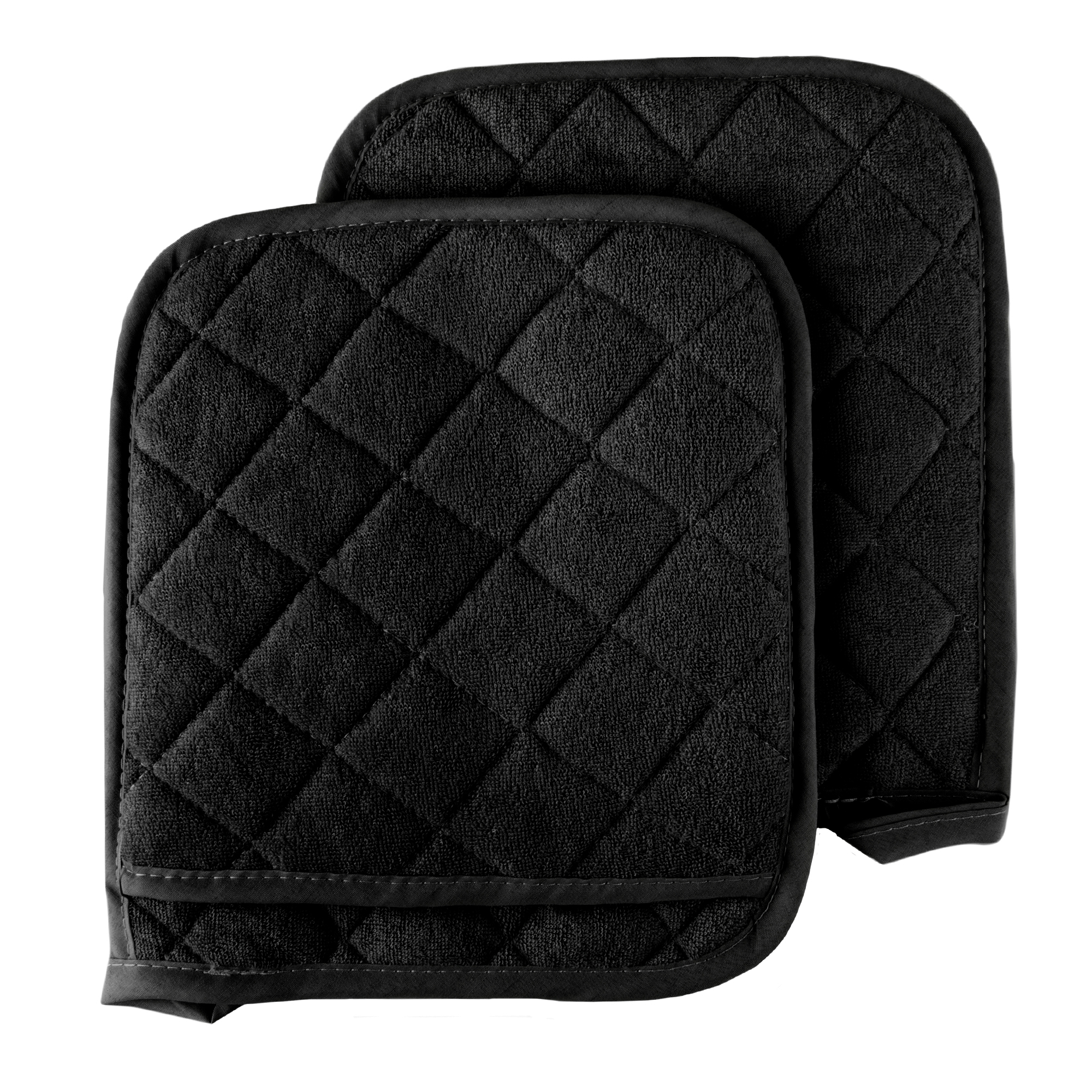 Set of 2 Cotton Pot Holders Flame Heat Protection Big Oven Mitts 8 x 9 Black