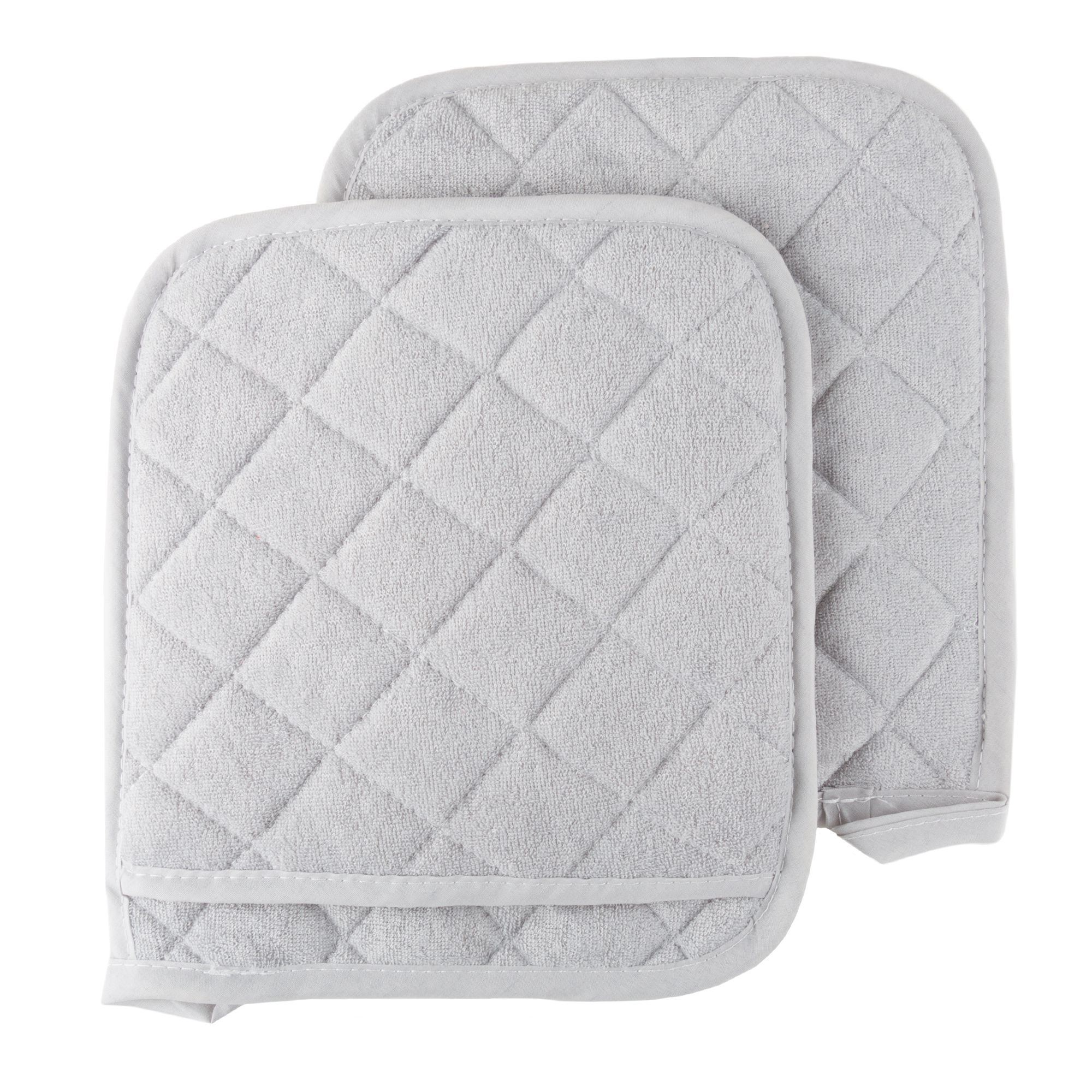 Set of 2 Cotton Pot Holders Flame Heat Protection Big Oven Mitts 8 x 9 Gray