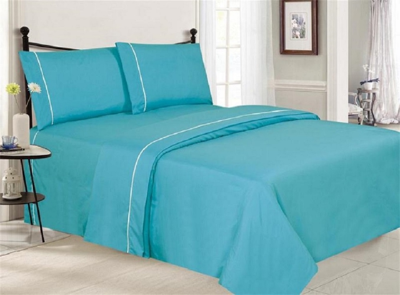 4-piece Set: Wrinkle Free Ultra-luxe Double-brushed 1800 Series Sheets - Aqua, King