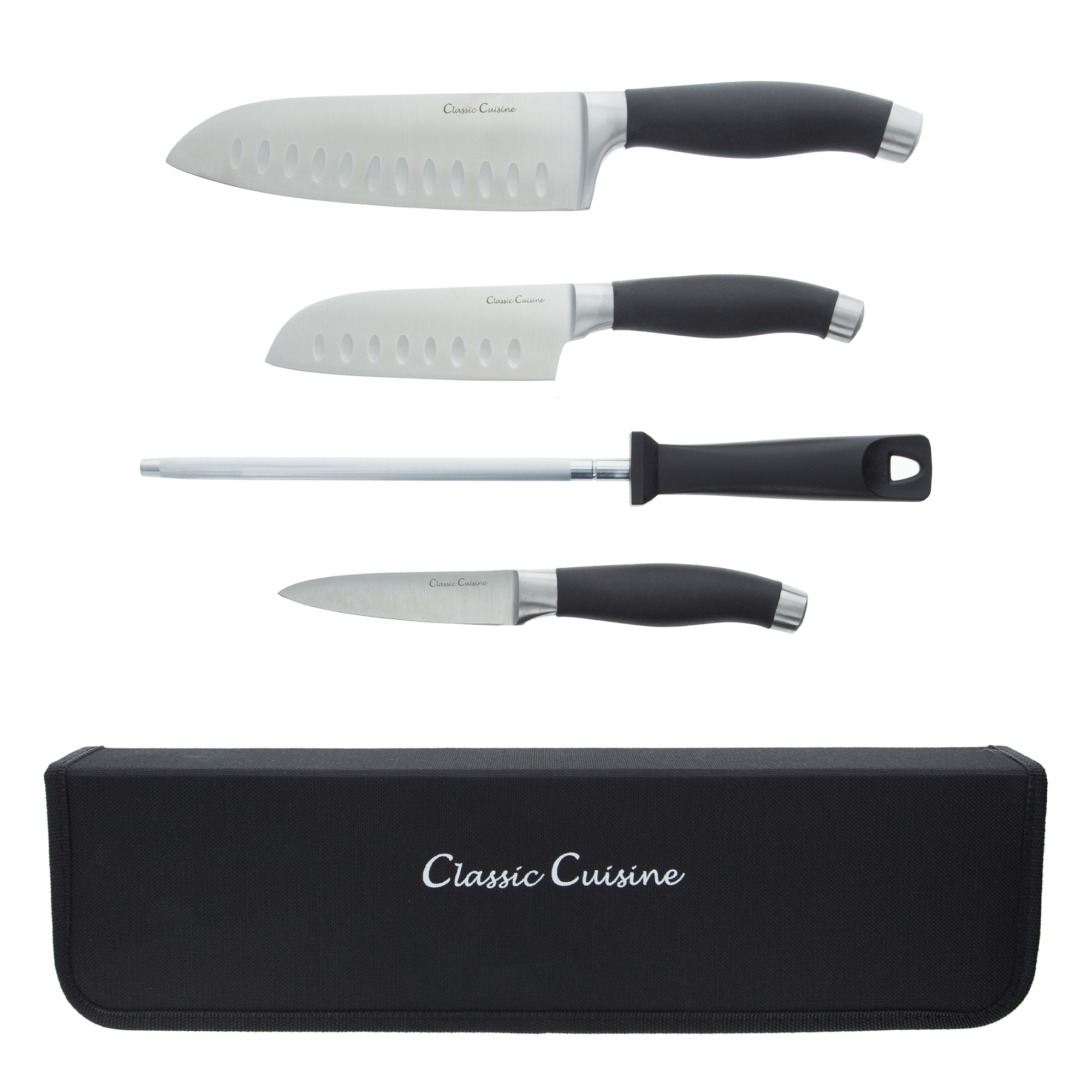 Professional Chef 5 Piece Knife Set, Stainless Steel Hand Forged Knives with Sharpening Steel and Zip Closure Storage Travel Bag