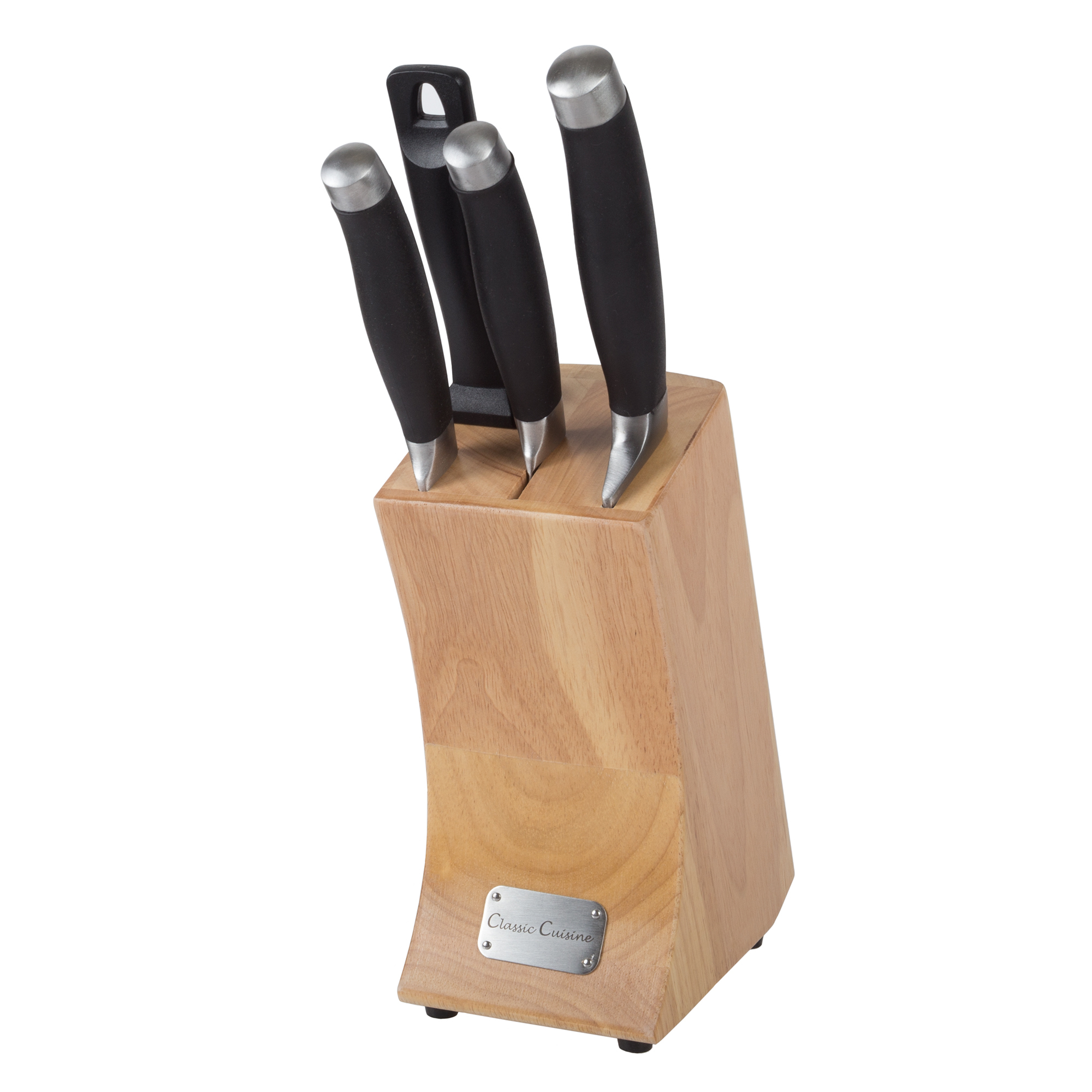 Professional Quality 5 Piece Stainless Steel Kitchen Knife Set with Sharper Paring Two Santoku Knives and Storage Wood Block