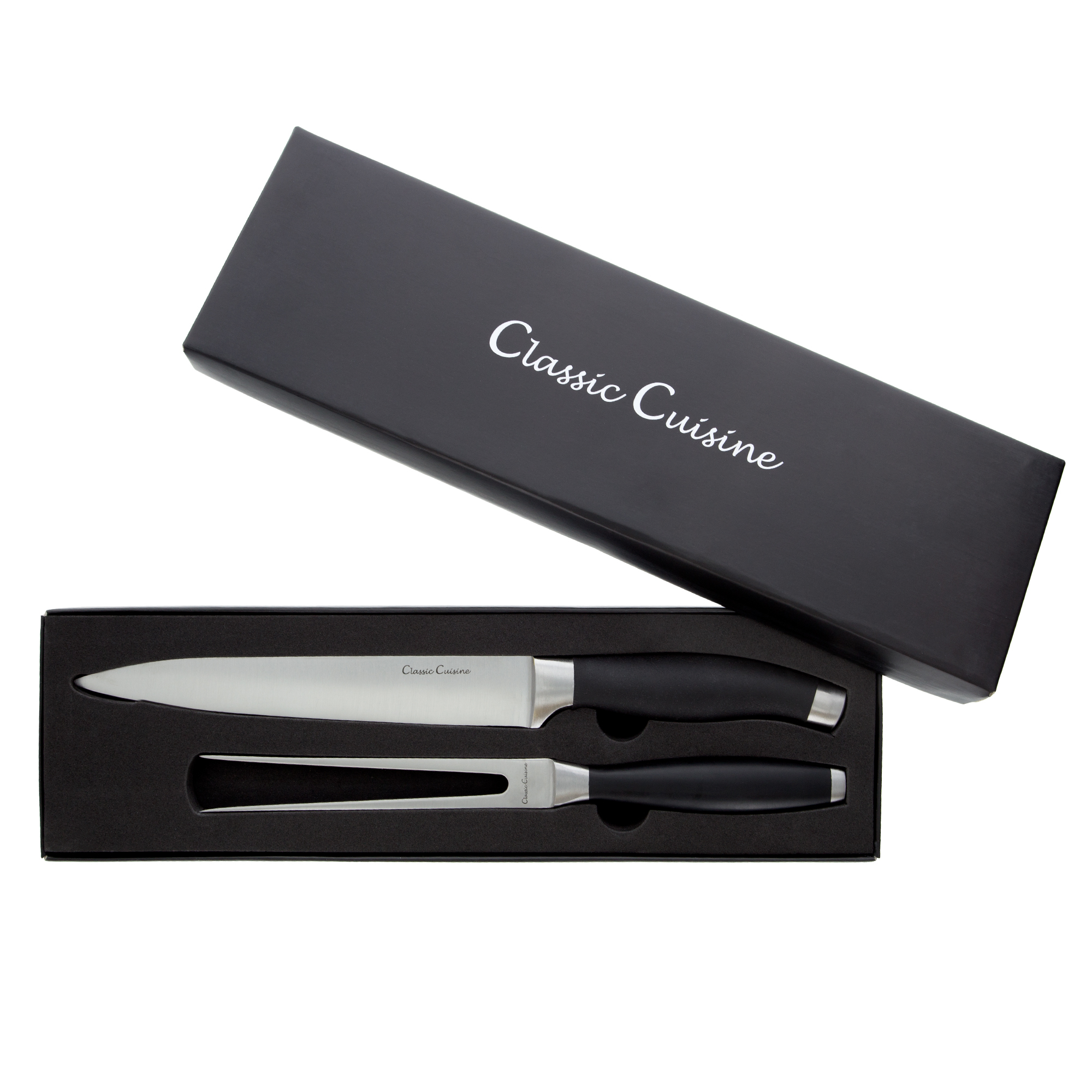 Professional Quality 2 Piece Carving Set Stainless Steel 8 inch Knife and Fork, Hand Forged for Home or Restaurant by Classic Cuisine
