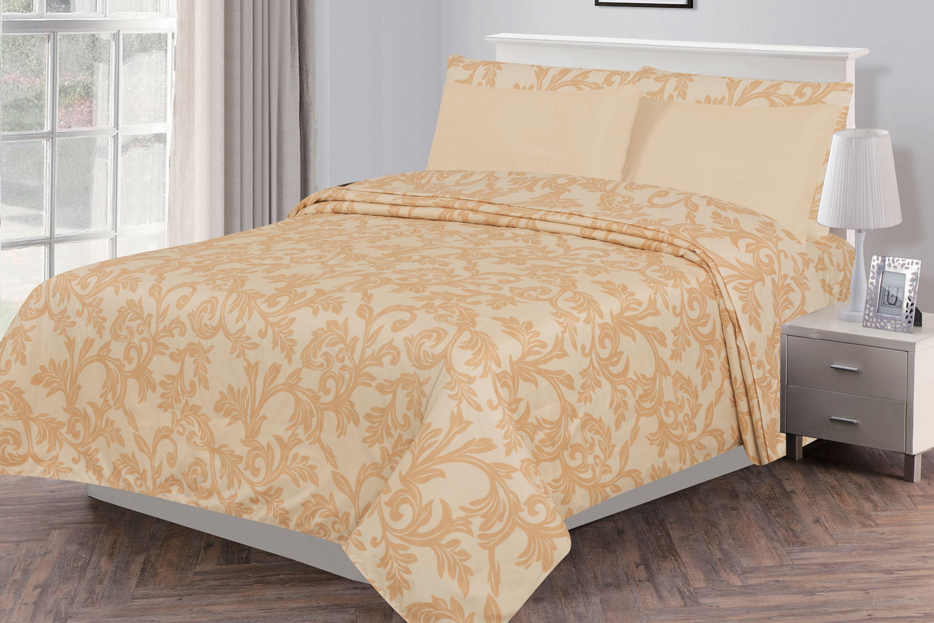 6 Piece: Kendall Printed 1800 Bedding Soft Bed Sheet Set - Wrinkle, Fade, Stain Resistant - Hypoallergenic, Sheets Set - Queen, Taupe