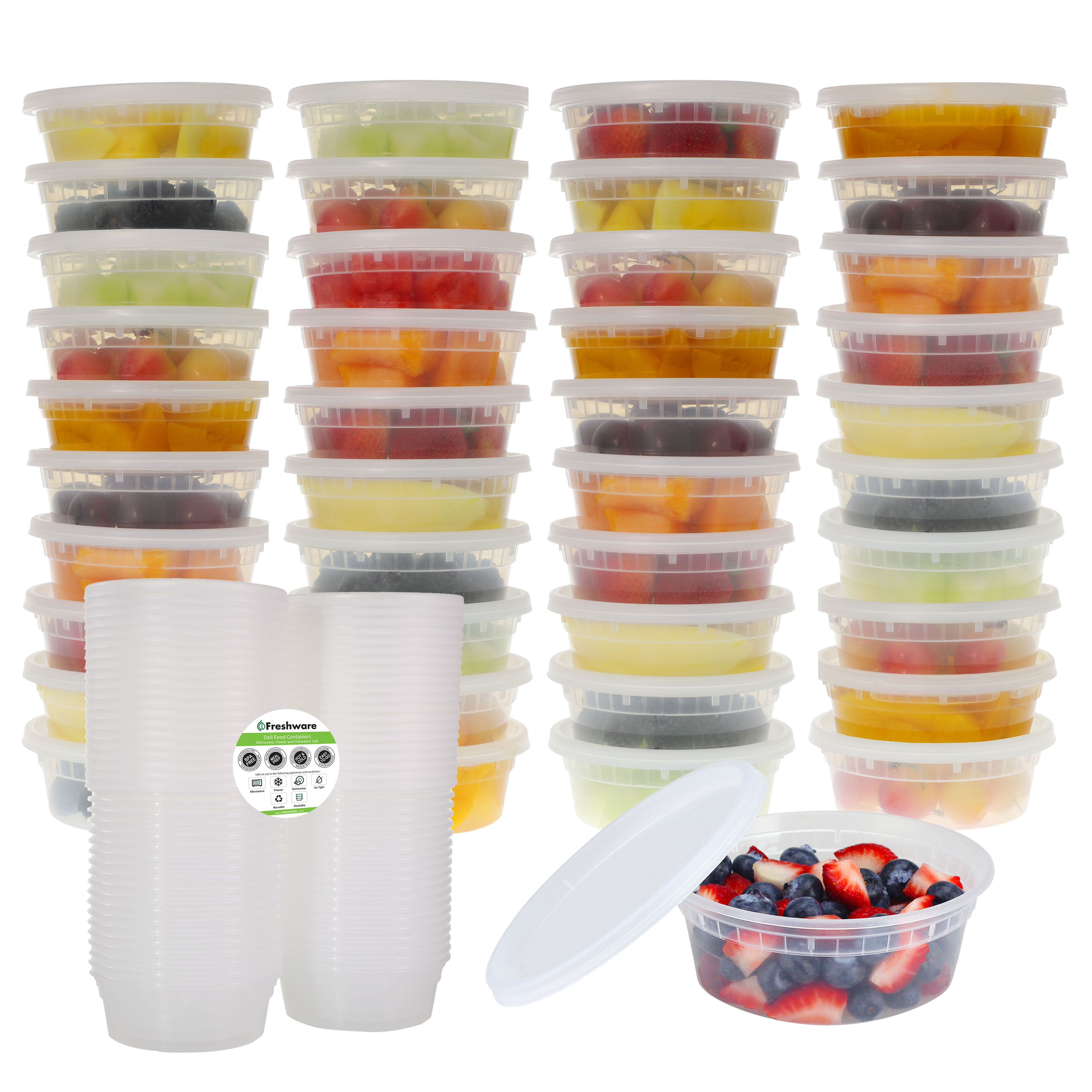 Freshware Plastic Food Storage Containers with Airtight Lids, 8 oz, 40-Pack