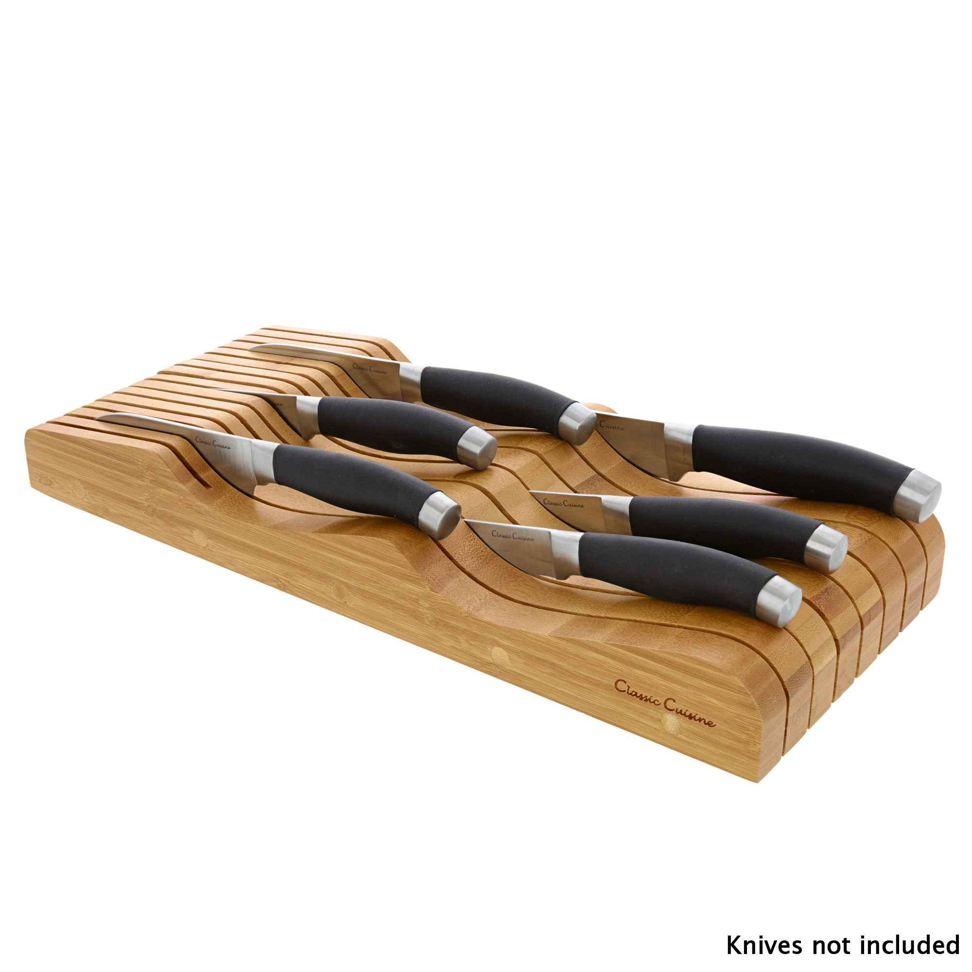 In Drawer Bamboo Knife Block and Cutlery Storage Organizer, Holds up to 15 Knives Bacteria Resistant