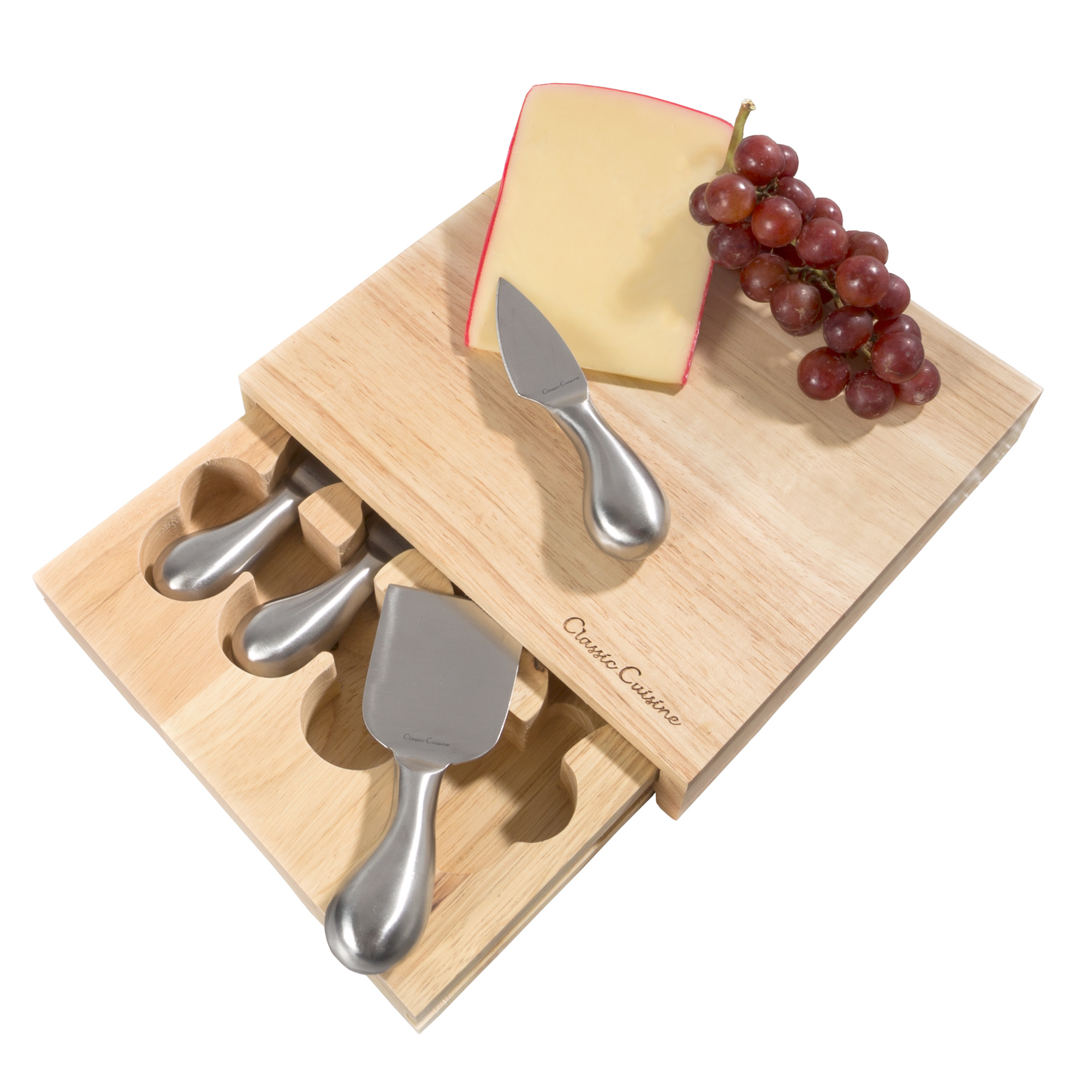 Cheese Board 5 piece Set with Stainless Steel Tools and Wood Cutting Block Great Gift 8.6 x 8.25