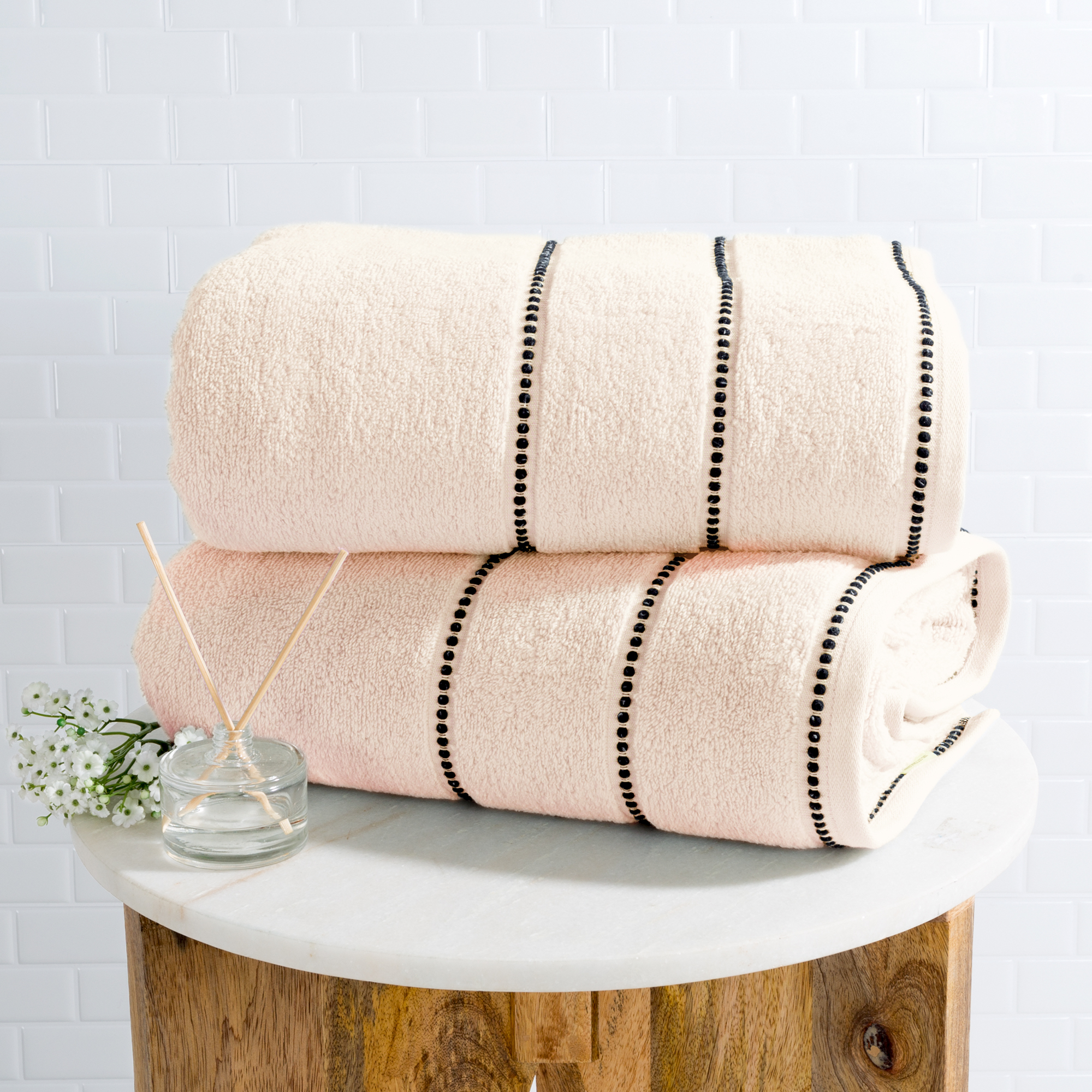 Luxurious Huge 34 X 68 In Cotton Towel Set- 2 Piece Bath Sheet Set Made From 100% Plush Cotton- Quick Dry, Soft And Absorbent Bone