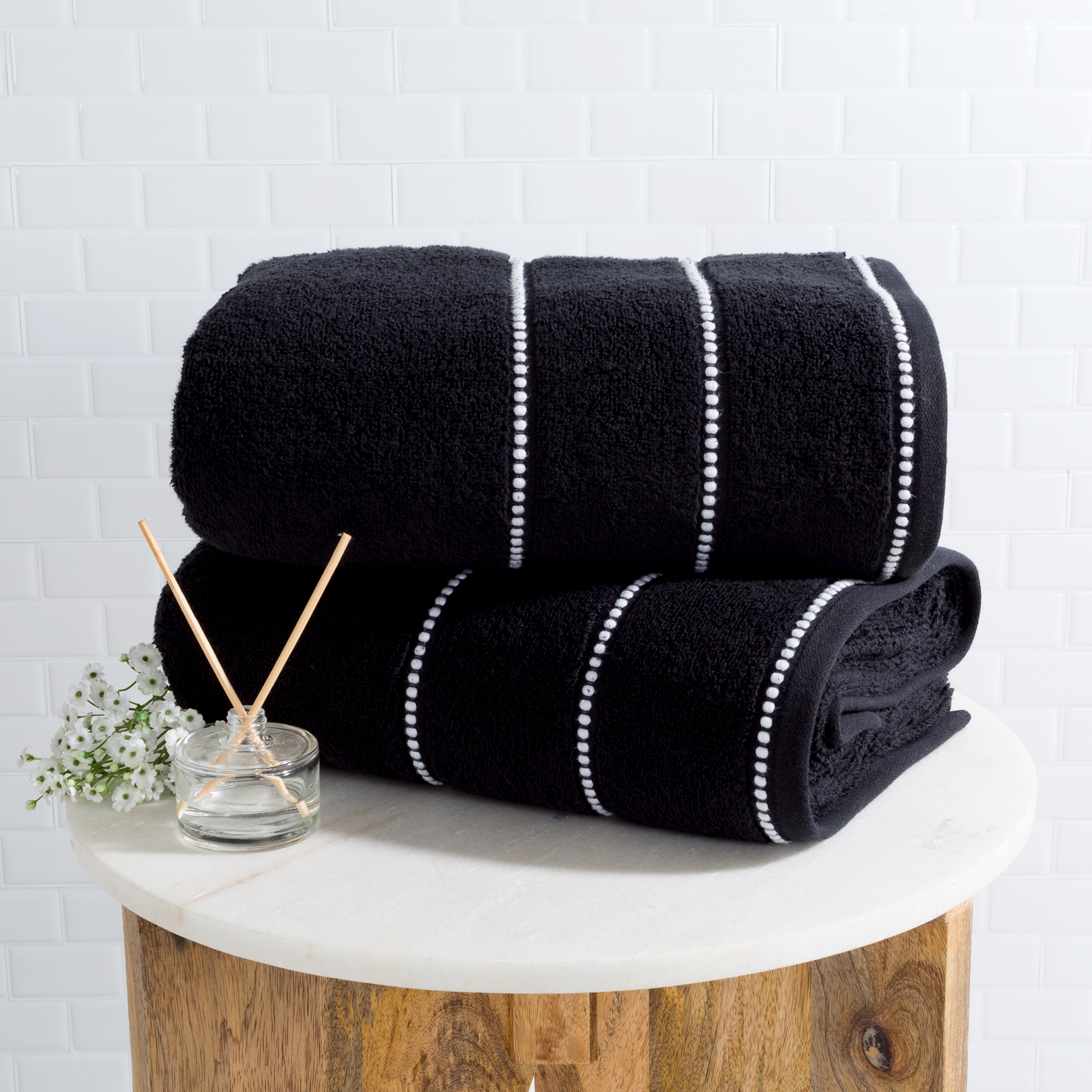 Luxurious Huge 34 X 68 In Cotton Towel Set- 2 Piece Bath Sheet Set Made From 100% Plush Cotton- Quick Dry, Soft And Absorbent Black