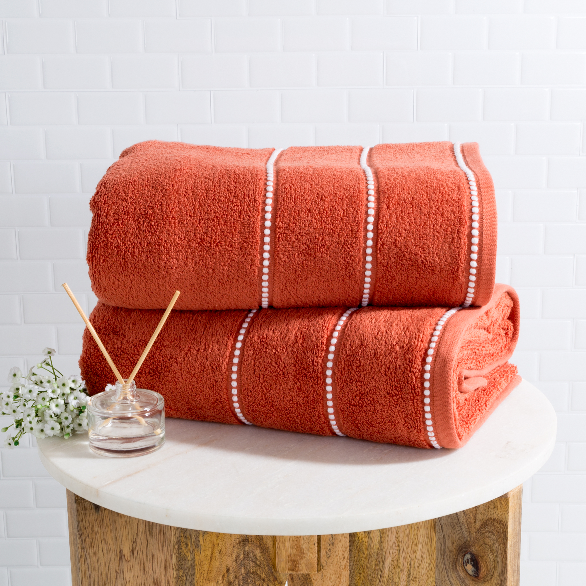 Luxurious Huge 34 X 68 In Cotton Towel Set- 2 Piece Bath Sheet Set Made From 100% Plush Cotton- Quick Dry, Soft And Absorbent Brick