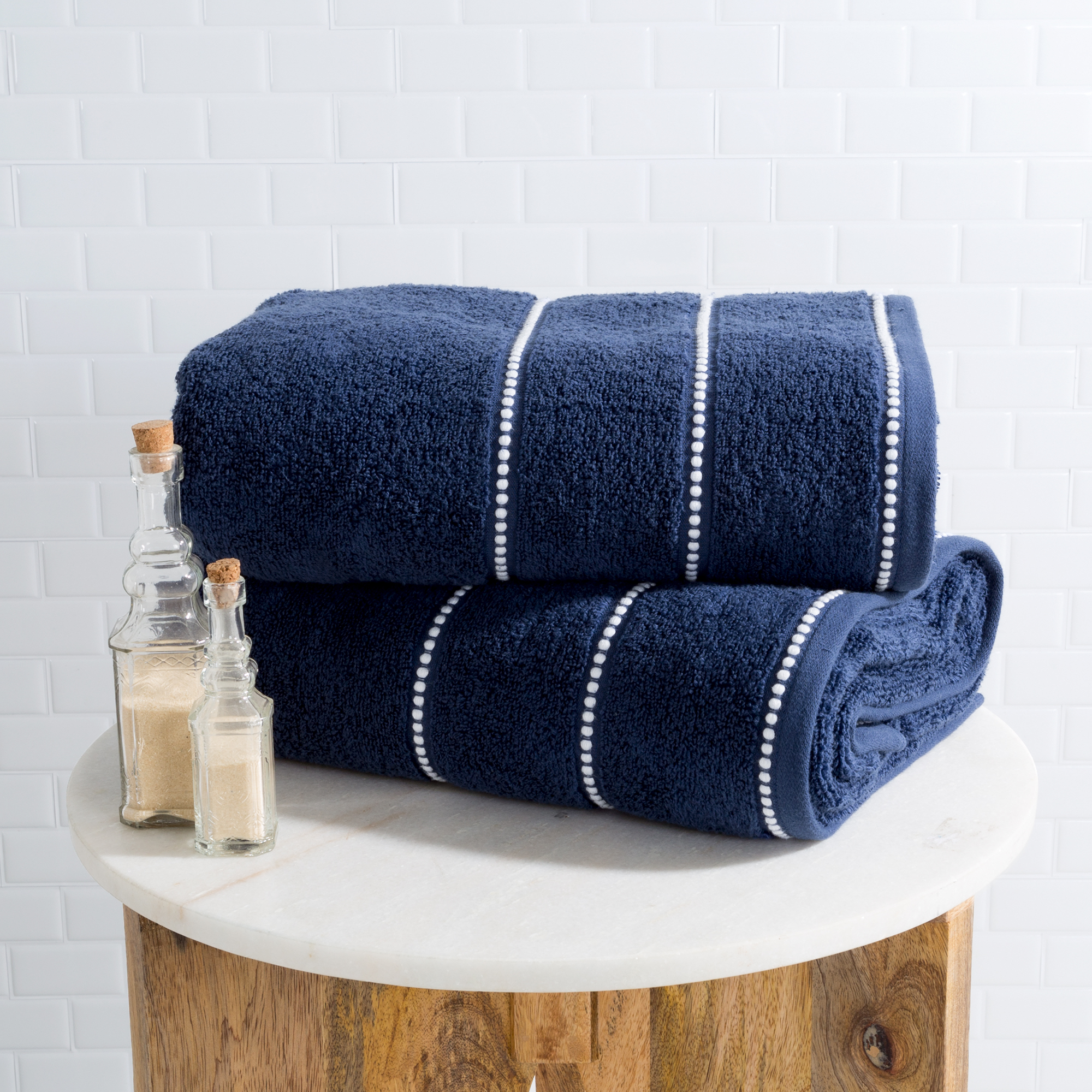 Luxurious Huge 34 X 68 In Cotton Towel Set- 2 Piece Bath Sheet Set Made From 100% Plush Cotton- Quick Dry, Soft And Absorbent Navy