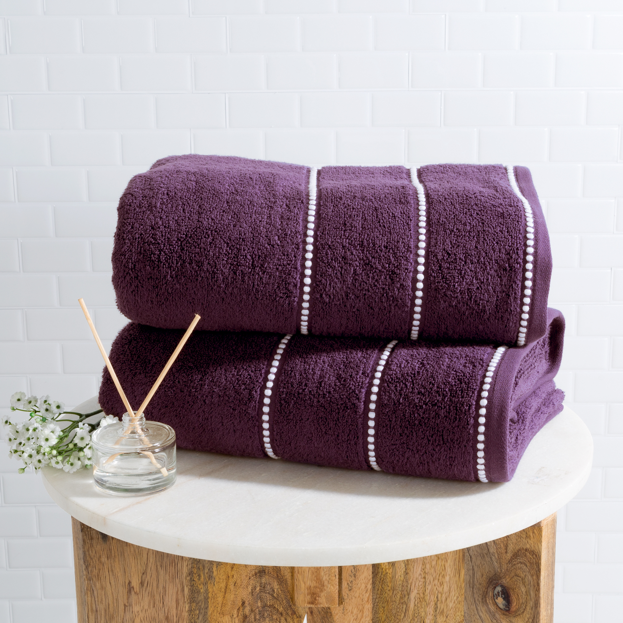 Luxurious Huge 34 X 68 In Cotton Towel Set- 2 Piece Bath Sheet Set Made From 100% Plush Cotton- Quick Dry, Soft And Absorbent Eggplant
