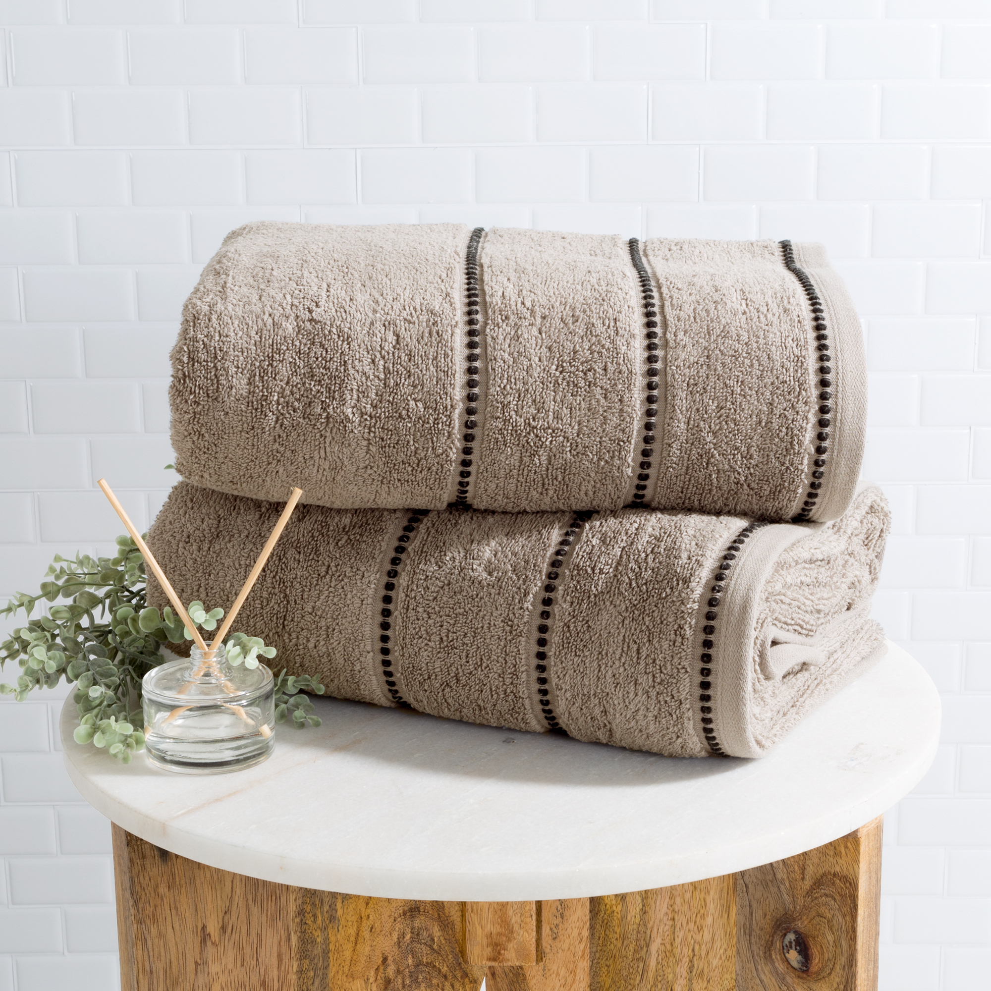 Luxurious Huge 34 X 68 In Cotton Towel Set- 2 Piece Bath Sheet Set Made From 100% Plush Cotton- Quick Dry, Soft And Absorbent Taupe