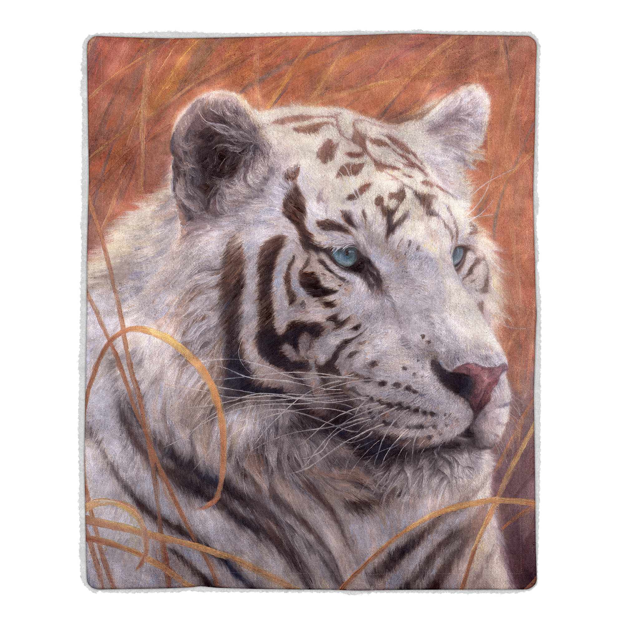 Fluffy Plush Throw Blanket 50 X 60 Inch - White Tiger Print Lightweight Hypoallergenic Bed Or Couch Soft Plush