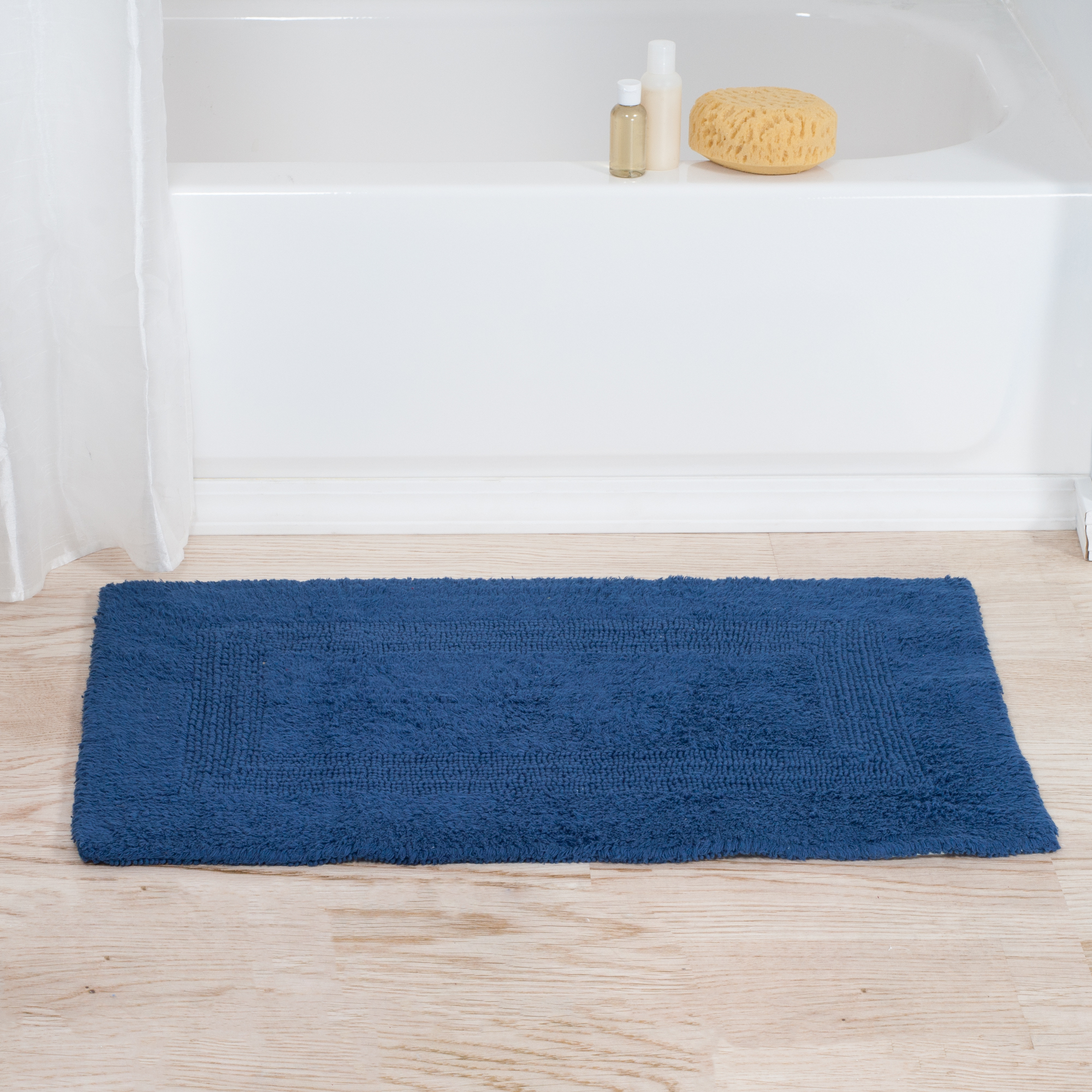 Cotton Reversible Bath Mat- 100 Percent Cotton, Soft And Absorbent Hand Tufted Bath Rug 24 X 40 Inch Black