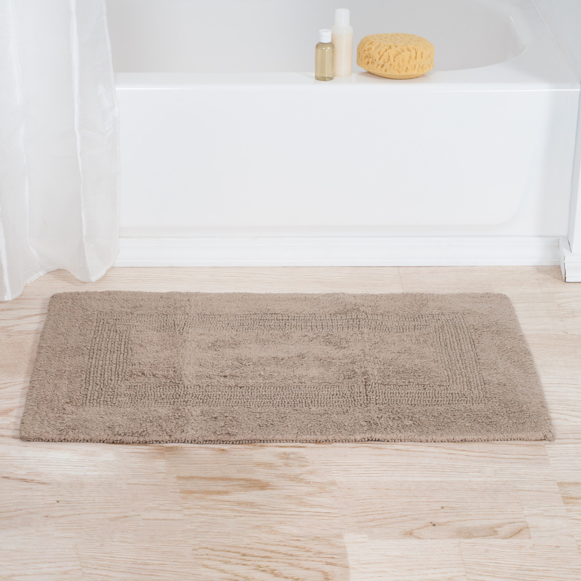 Cotton Reversible Bath Mat- 100 Percent Cotton, Soft And Absorbent Hand Tufted Bath Rug 24 X 40 Inch Taupe