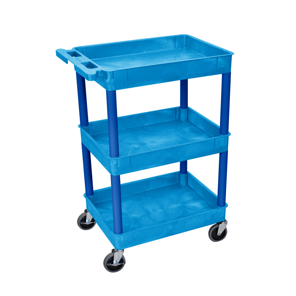 Luxor Multipurpose Plastic 3 Shelf Storage Tub Cart - Blue