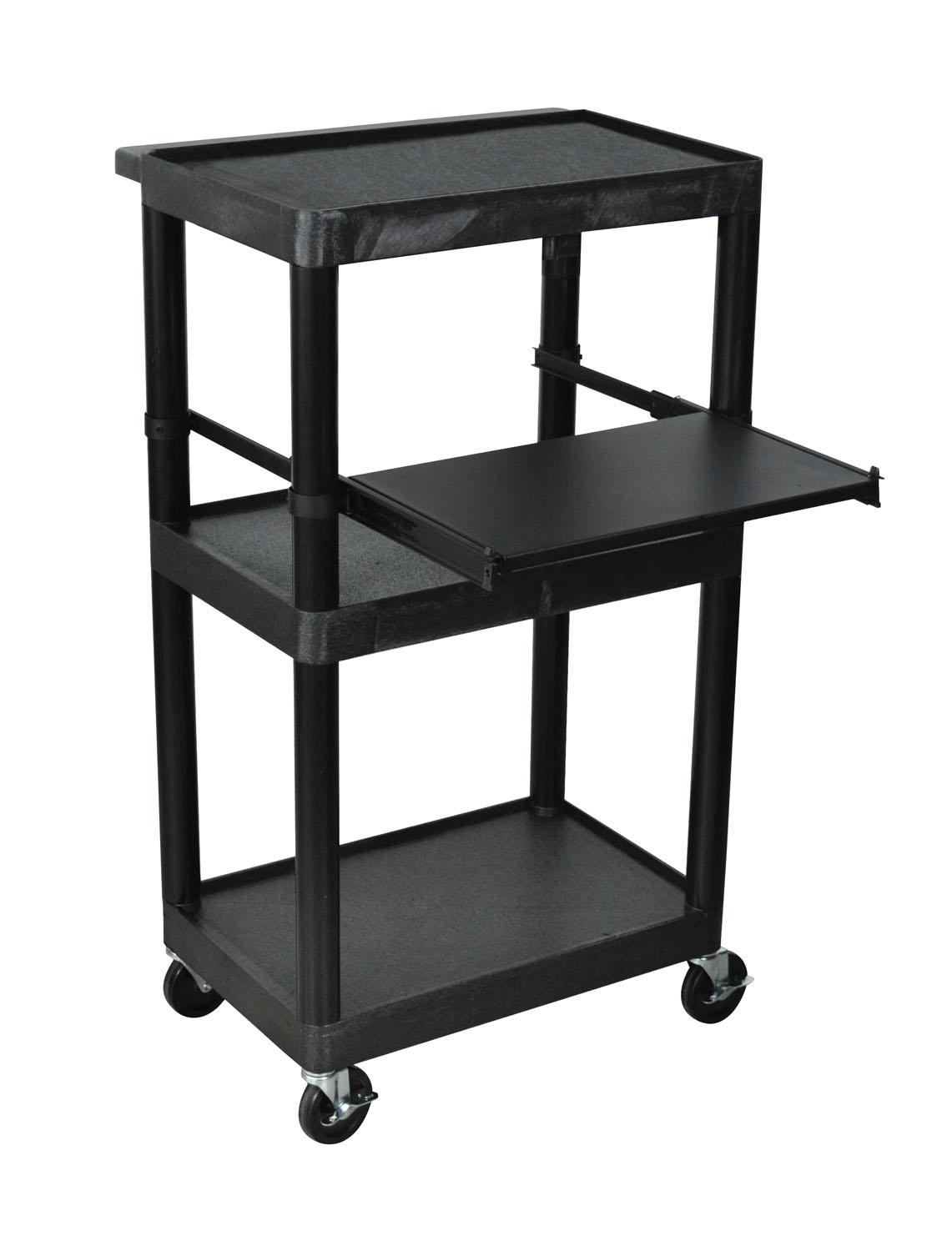 Luxor Office Presentation 24 In W X 15.75 In D X 43.5 In H 3 Shelf Cart With Tray Black