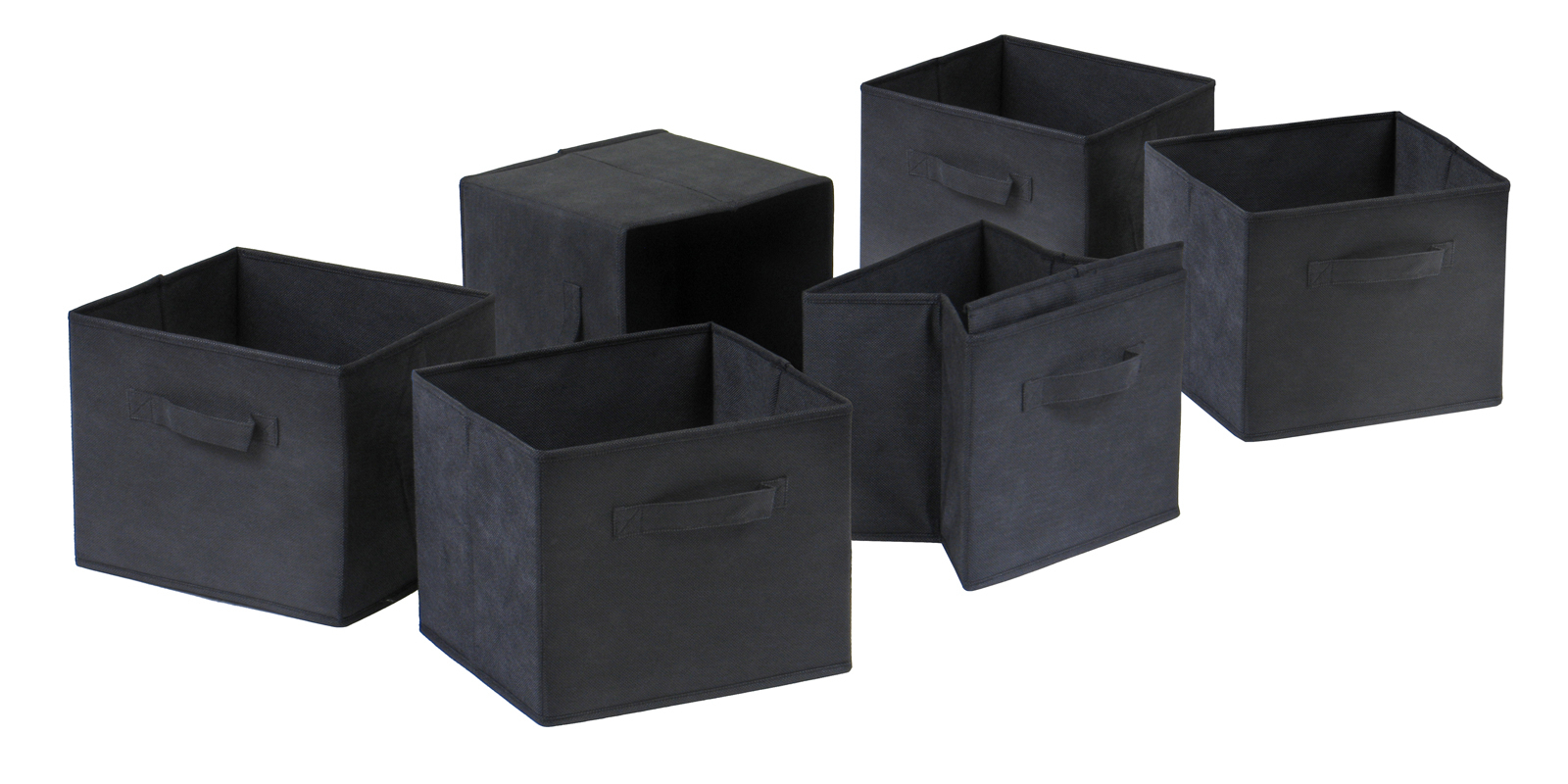 Winsome home Office Storage Capri Set of 6 Foldable Black Fabric Baskets