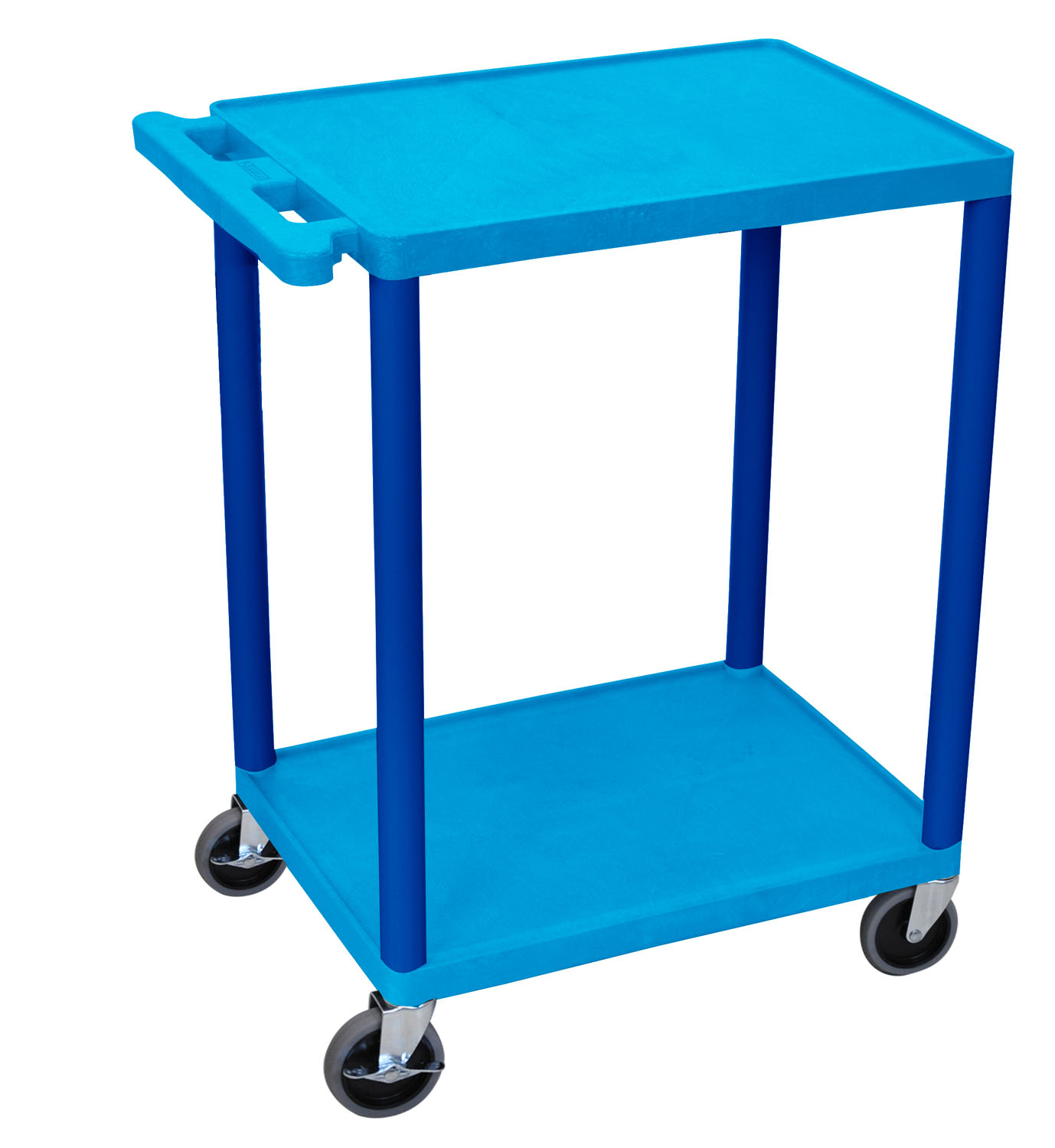 Offex Of-he32 Structural Foam Plastic Utility Cart 2 Flat Shelves - Blue