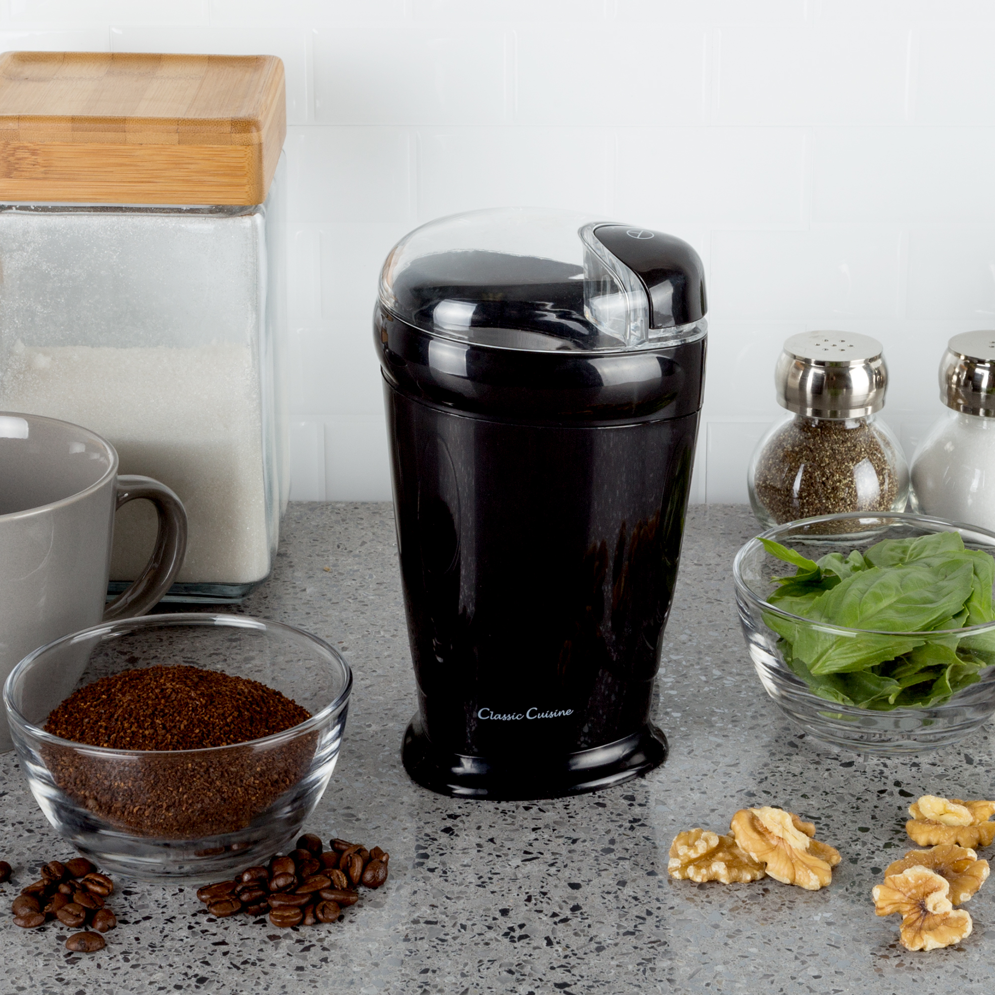 Electric Coffee Bean Nut Spice Grinder Measuring Lid Activated Safety with On Off Switch