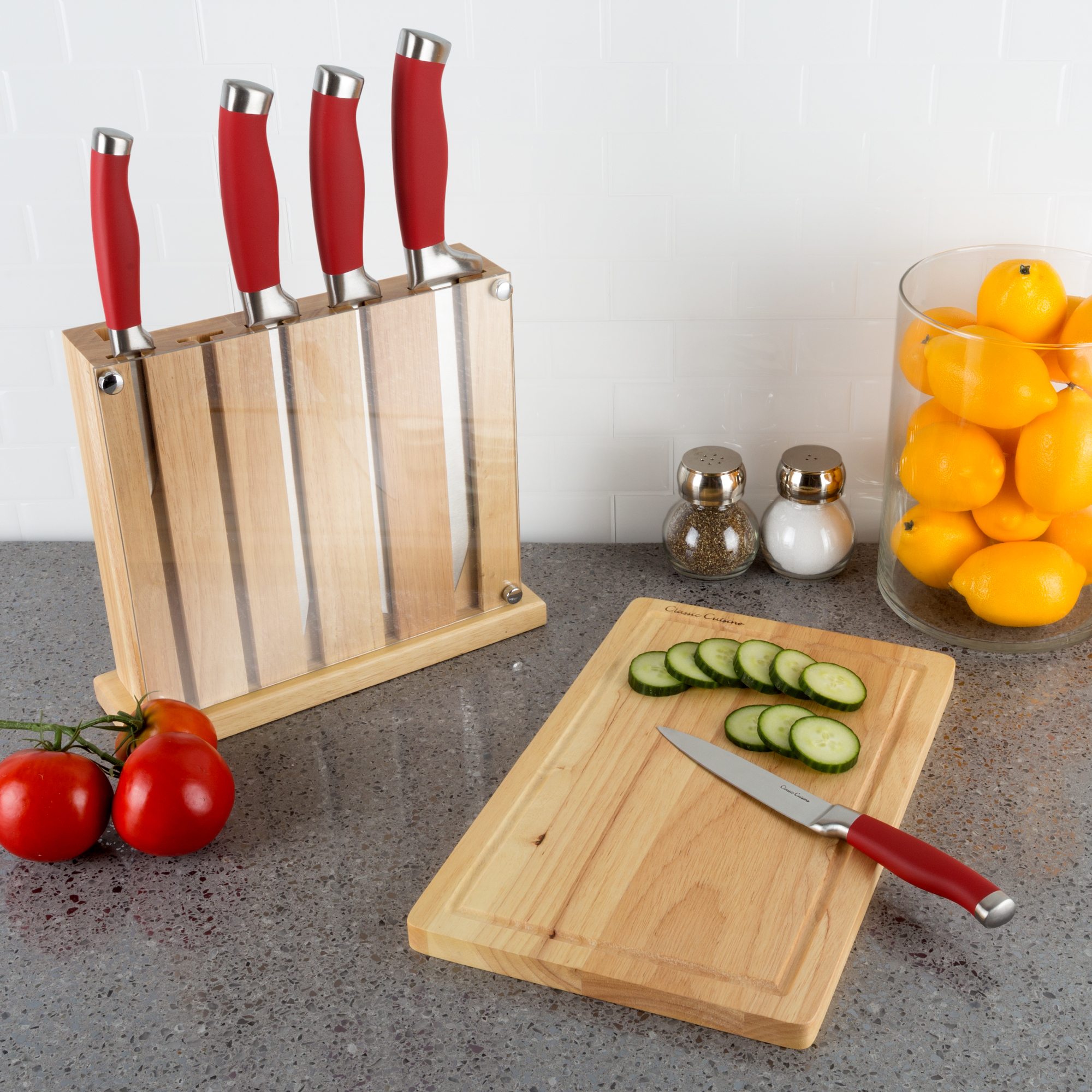 Counter Top Professional Knife Block Set with Chef Quality Knives and Cutting Board