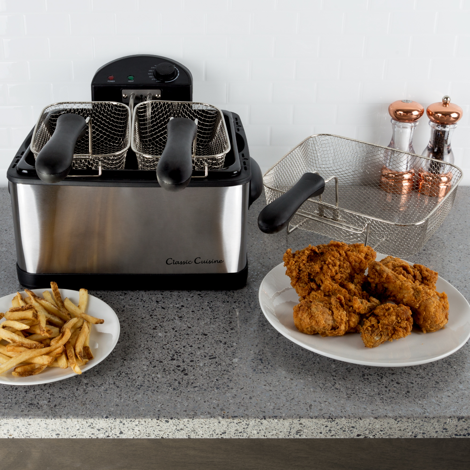 Large Chef Buddy Electric Deep Fryer 4 Liters 3 Baskets Hot Oil Cooker