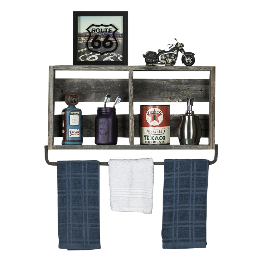 Barnwood Kitchen Shelf With Towel Holder