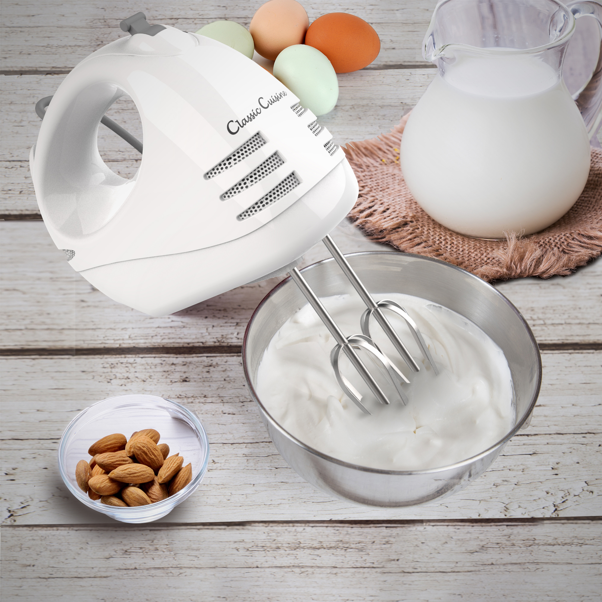 Electric Hand Mixer with Stainless Steel Beater Blades and Dough Hook- 6 Speed Electric Mixer 2 Prong Cord