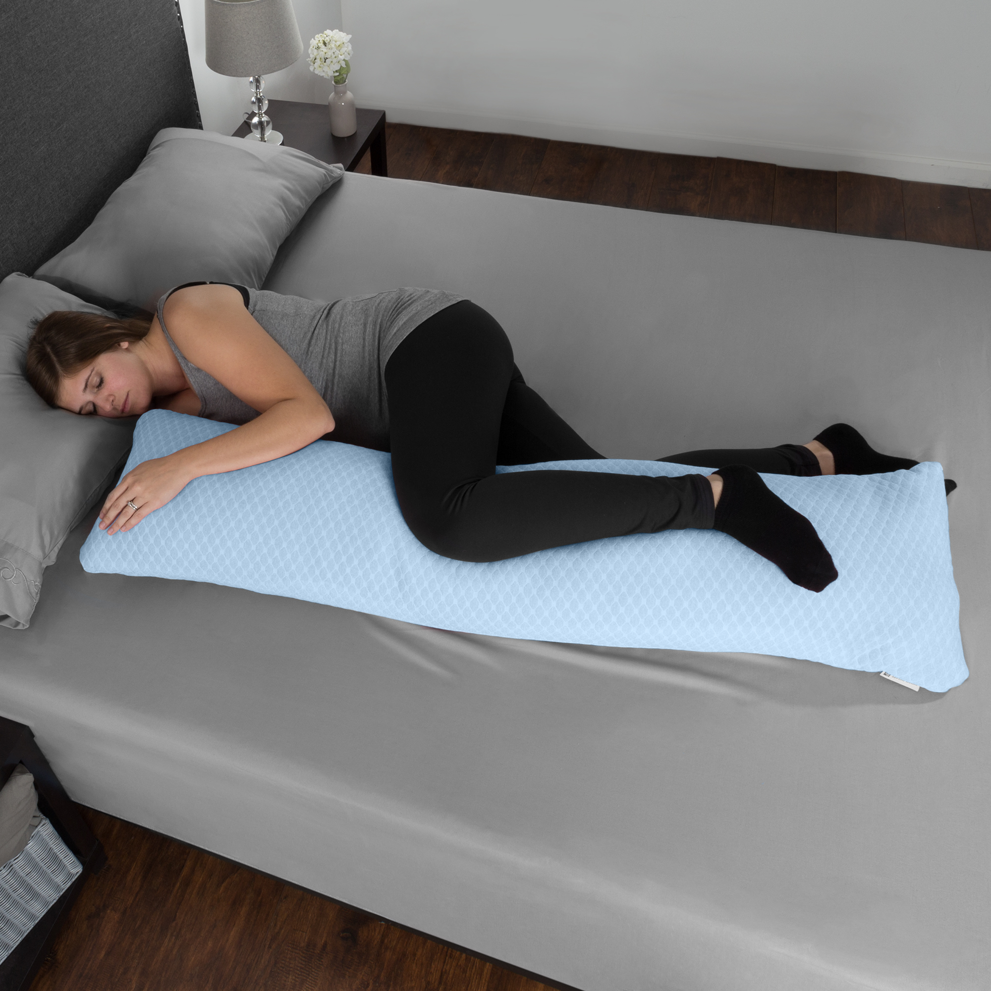 Blue Memory Foam Body Pillow Side Sleepers Aching Legs Rls Zippered Cover Pregnancy Pillow