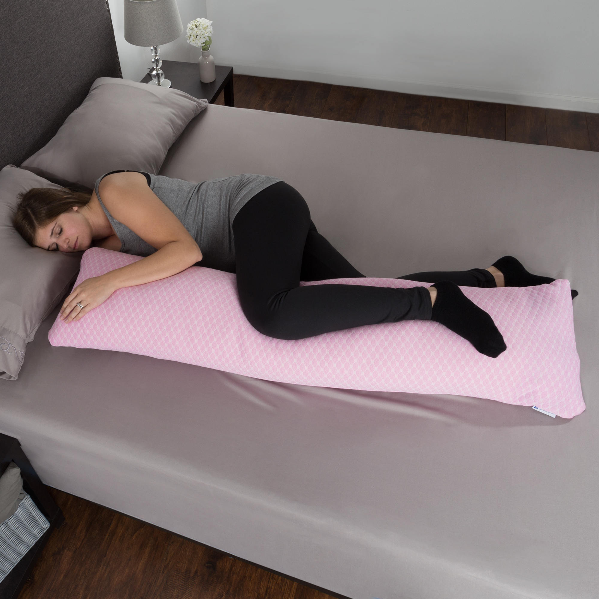Pink Memory Foam Body Pillow Side Sleepers Aching Legs Knees Zippered Cover