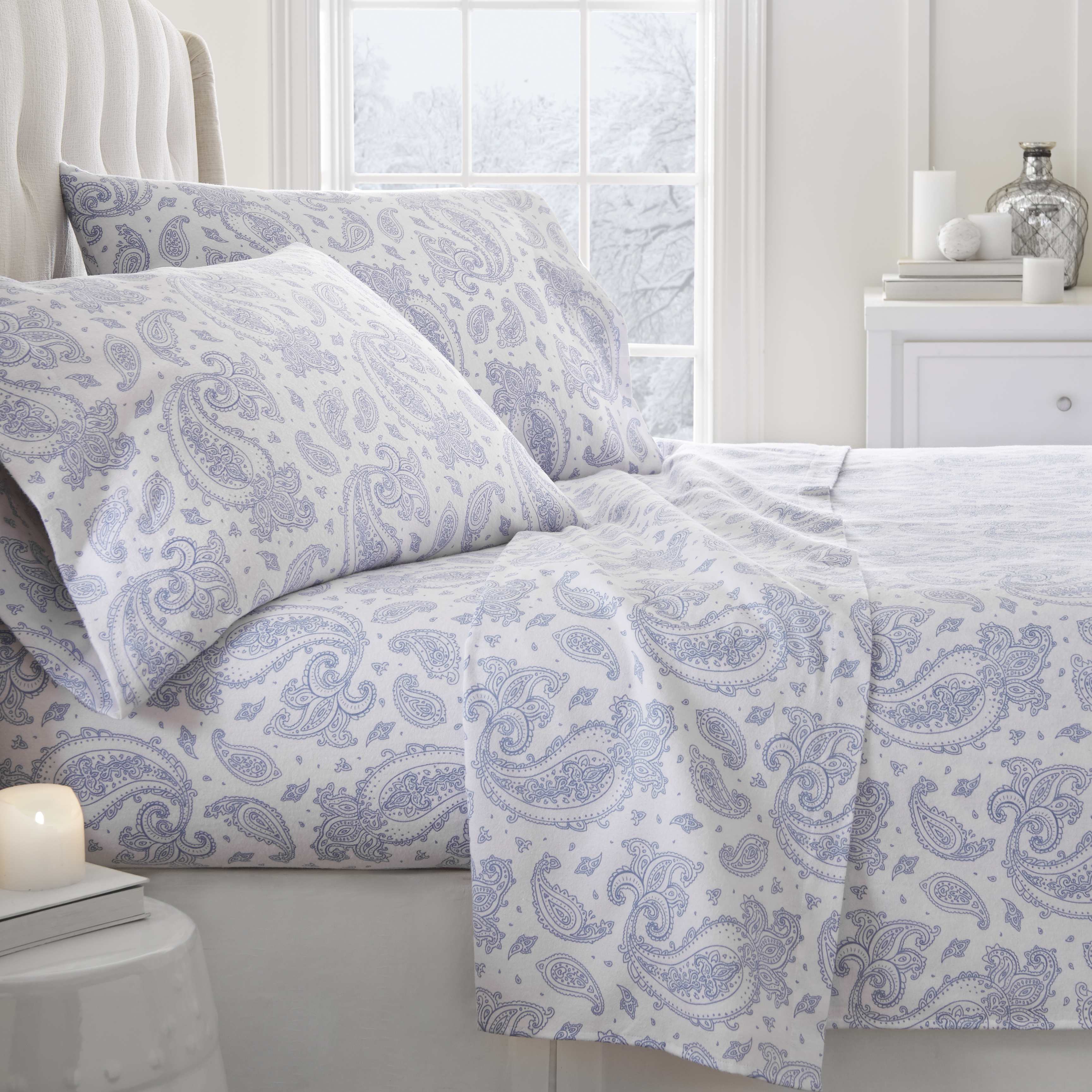 Home Collection Premium Paisley Pattern 4 Piece Flannel Bed Sheet Set - California King