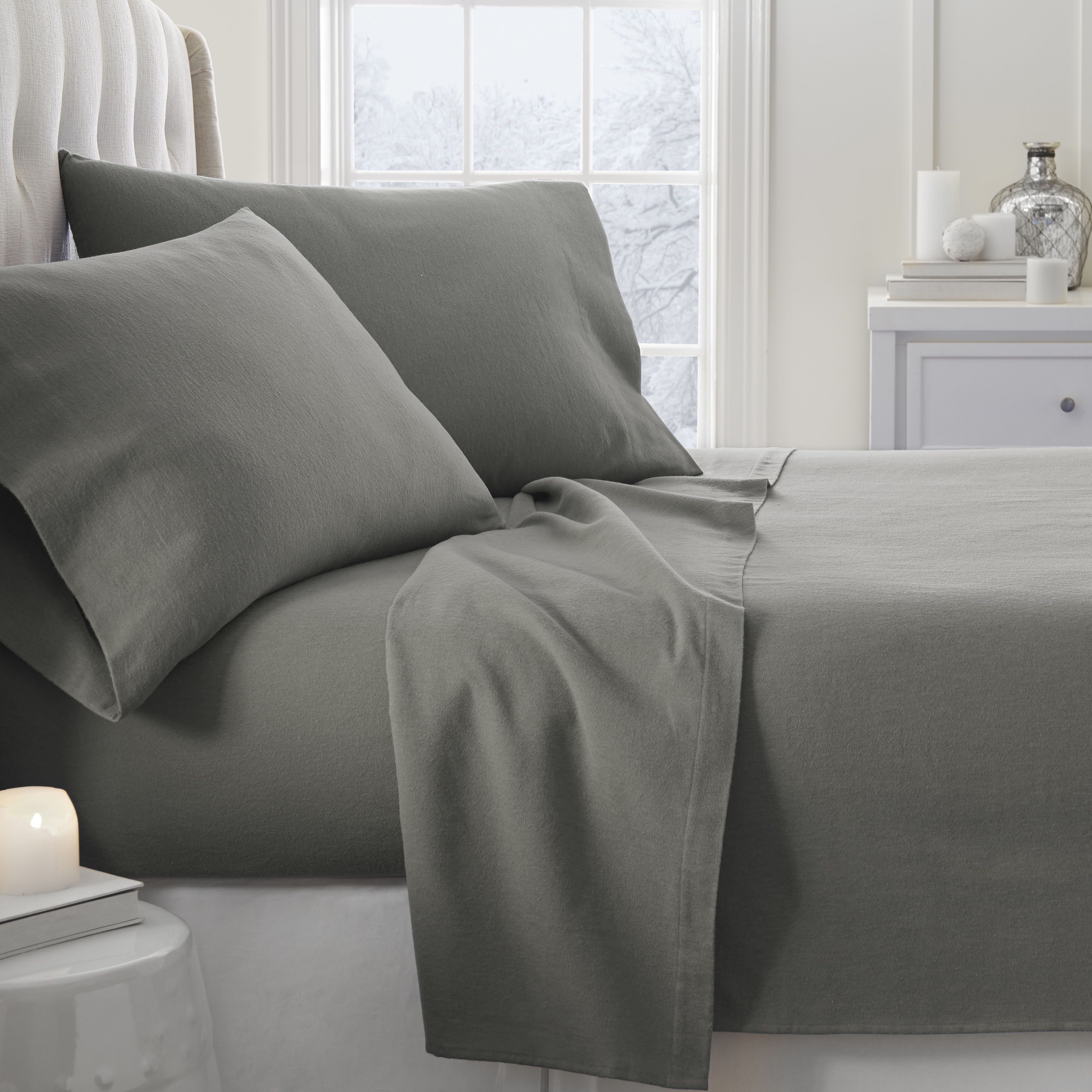 Home Collection Premium 4 Piece Ultra Soft Flannel Bed Sheet Set - Gray, California King