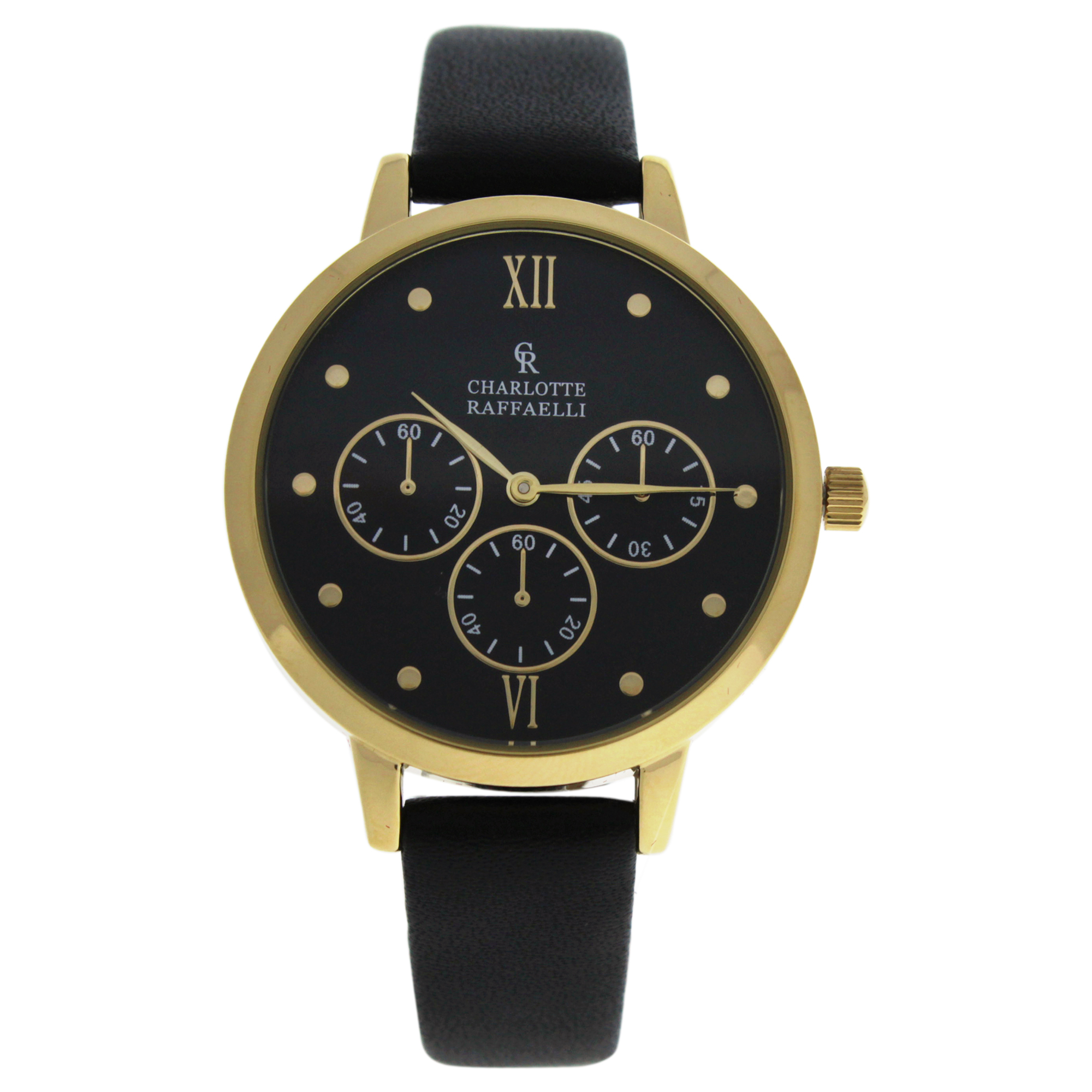 CRB016 La Basic - Gold/Black Leather Strap Watch by Charlotte Raffaelli for Women - 1 Pc Watch