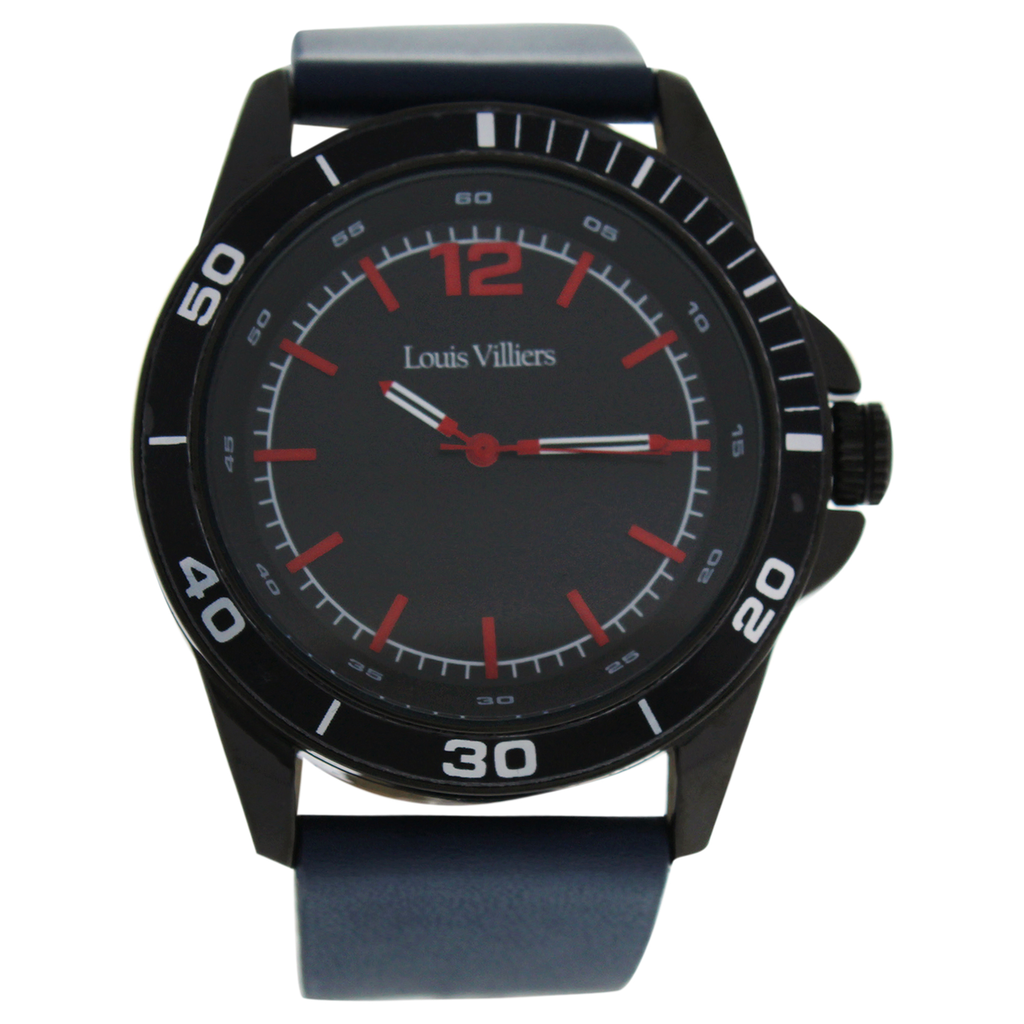 LV1003 Black/Blue Leather Strap Watch by Louis Villiers for Men - 1 Pc Watch