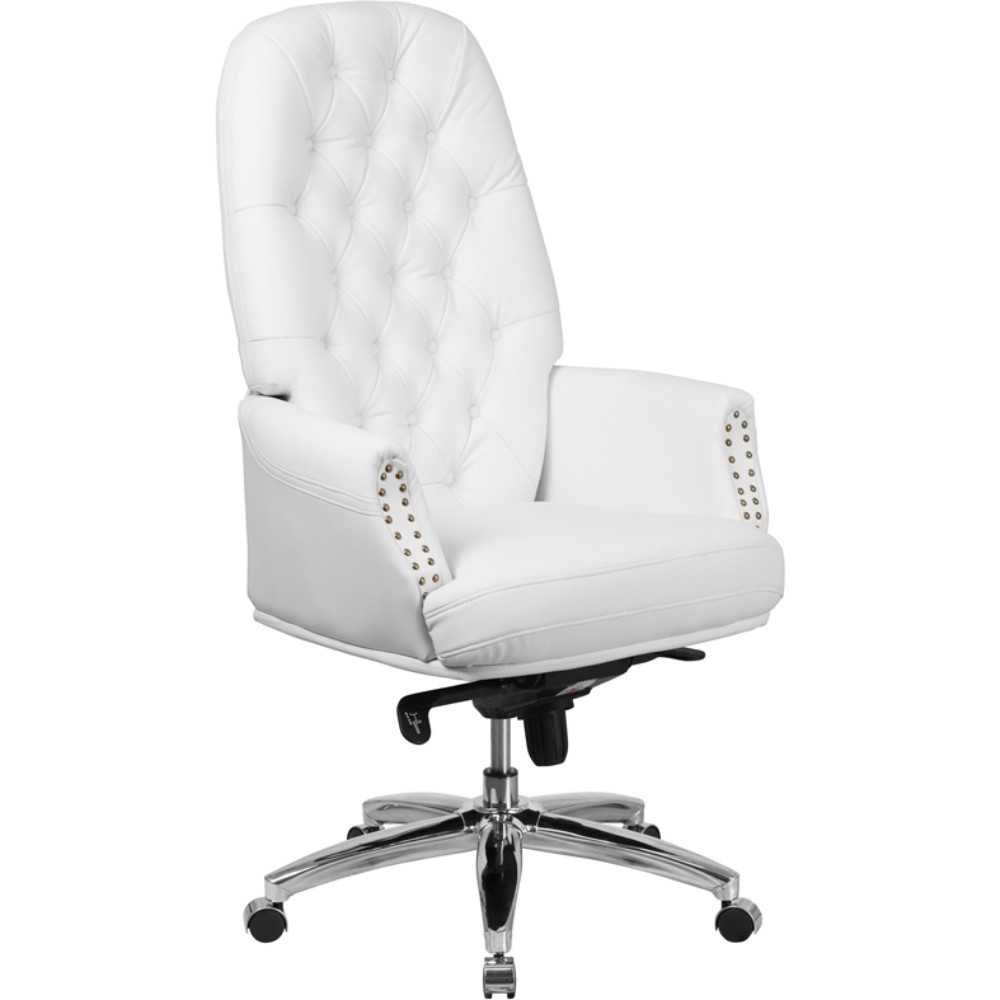 High Back Traditional Leather Multifunction Executive Swivel Chair,white