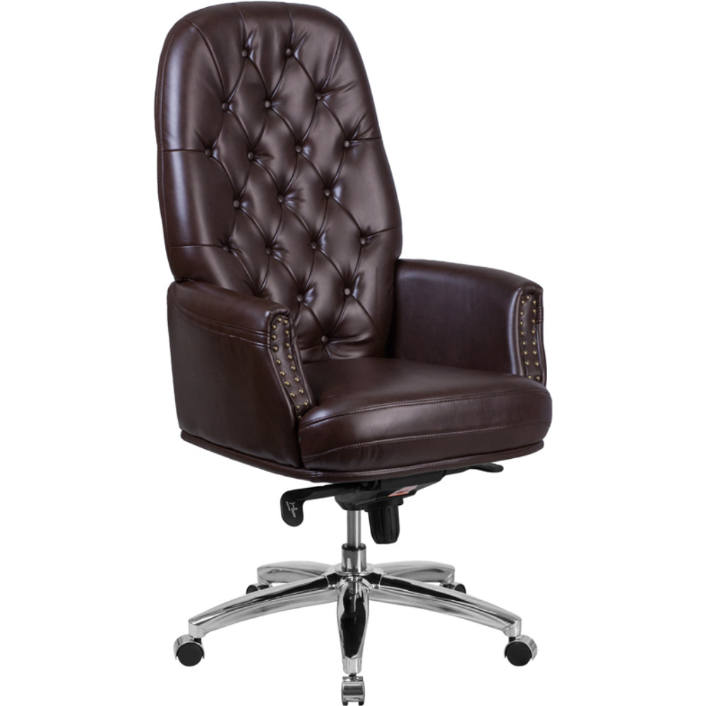 Multifunction Leather Executive Swivel Chair With Arms,brown