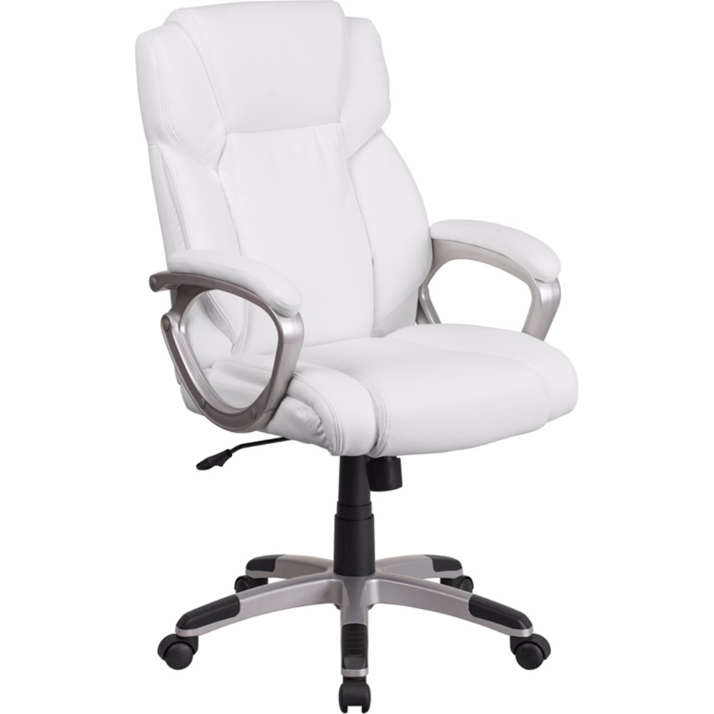 Mid-back White Leather Executive Swivel Chair With Padded Arms