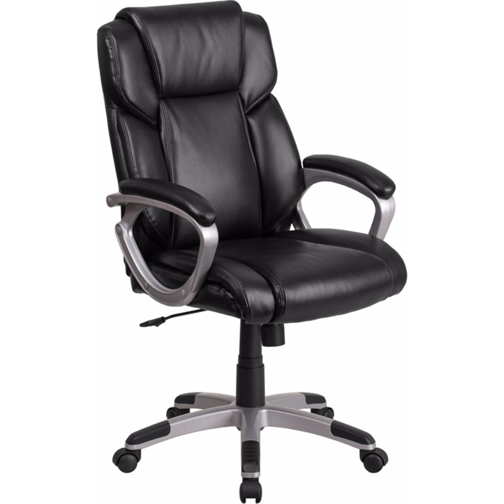 Mid-back Black Leather Executive Swivel Chair With Padded Arms