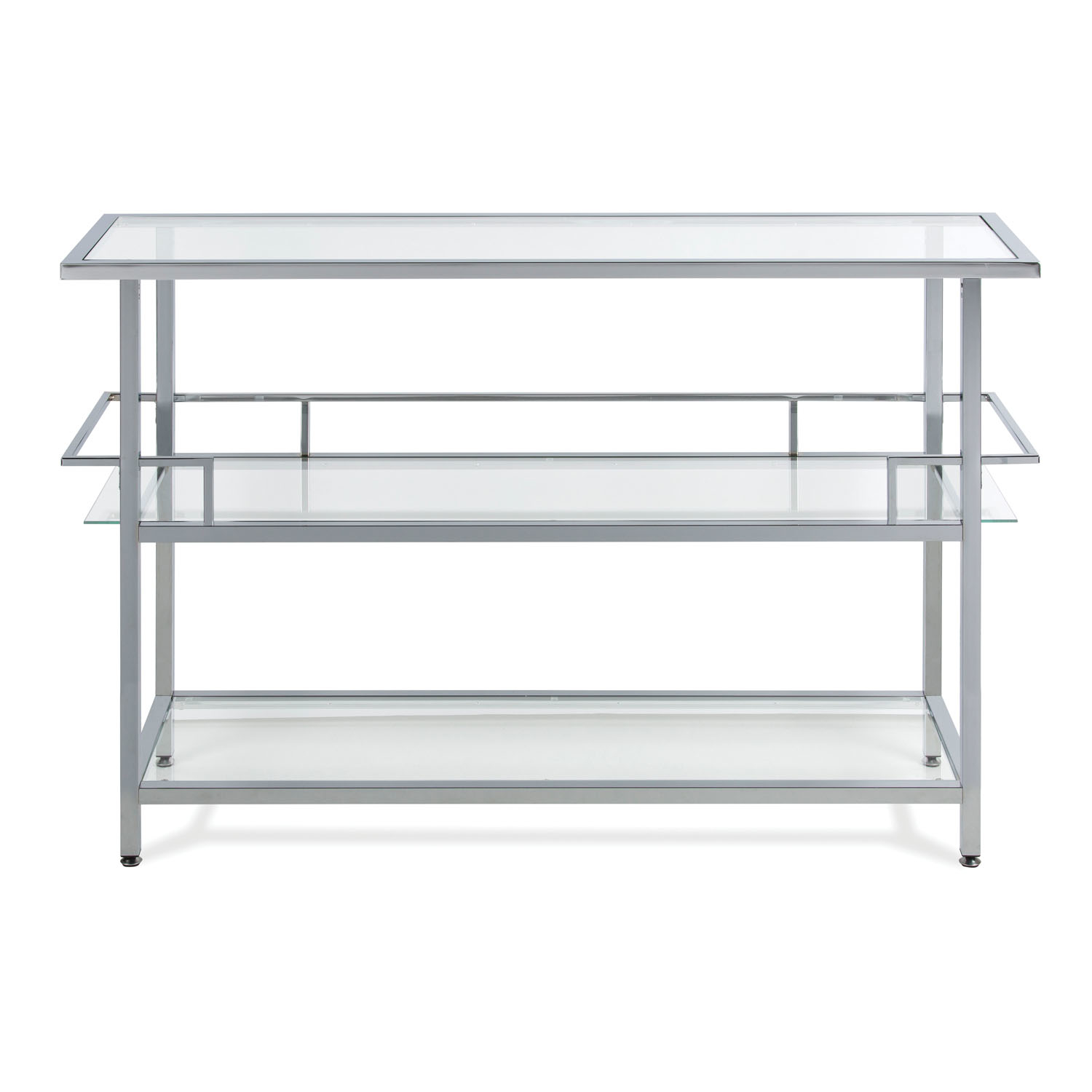 Offex Metal Chrome And Clear Glass 3 Tier Portico Bar Cocktail Station