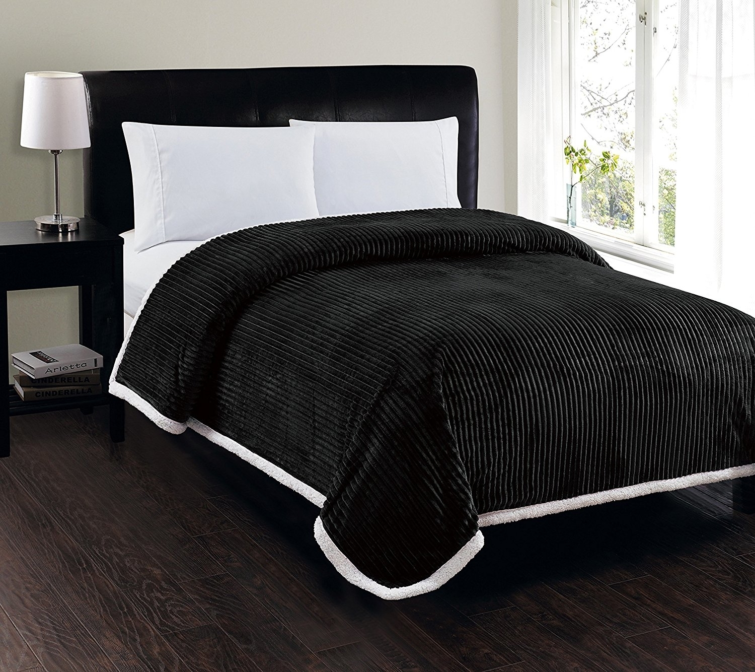 Elegant Comfort Best, Softest, Luxury Micro-sherpa Blanket - Heavy Weight Stripe Design Ultra Plush Blanket - Black, Full/queen