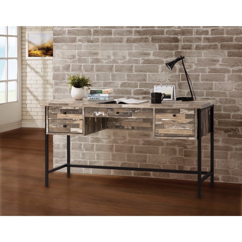 Rustic Style Wooden Writing Desk With Drawers, Black