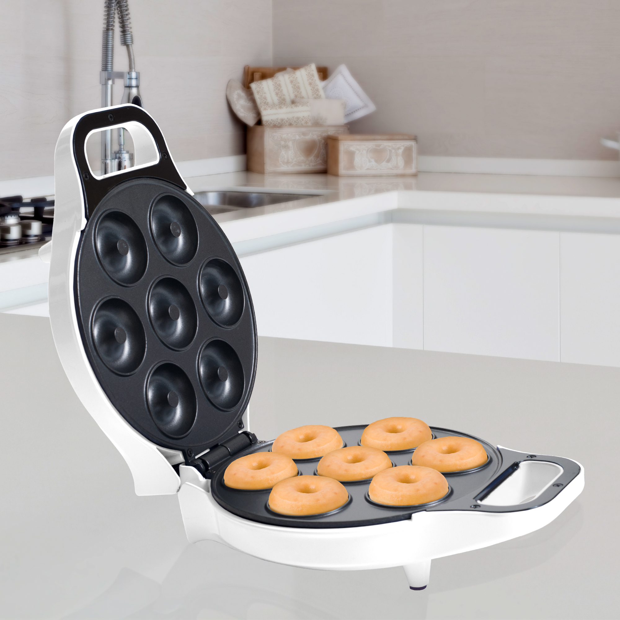 Electric Mini Donut Maker 7 Two-Inch Donuts Non Stick, No Oil or Frying Makes Donuts in 3 - 5 Minutes