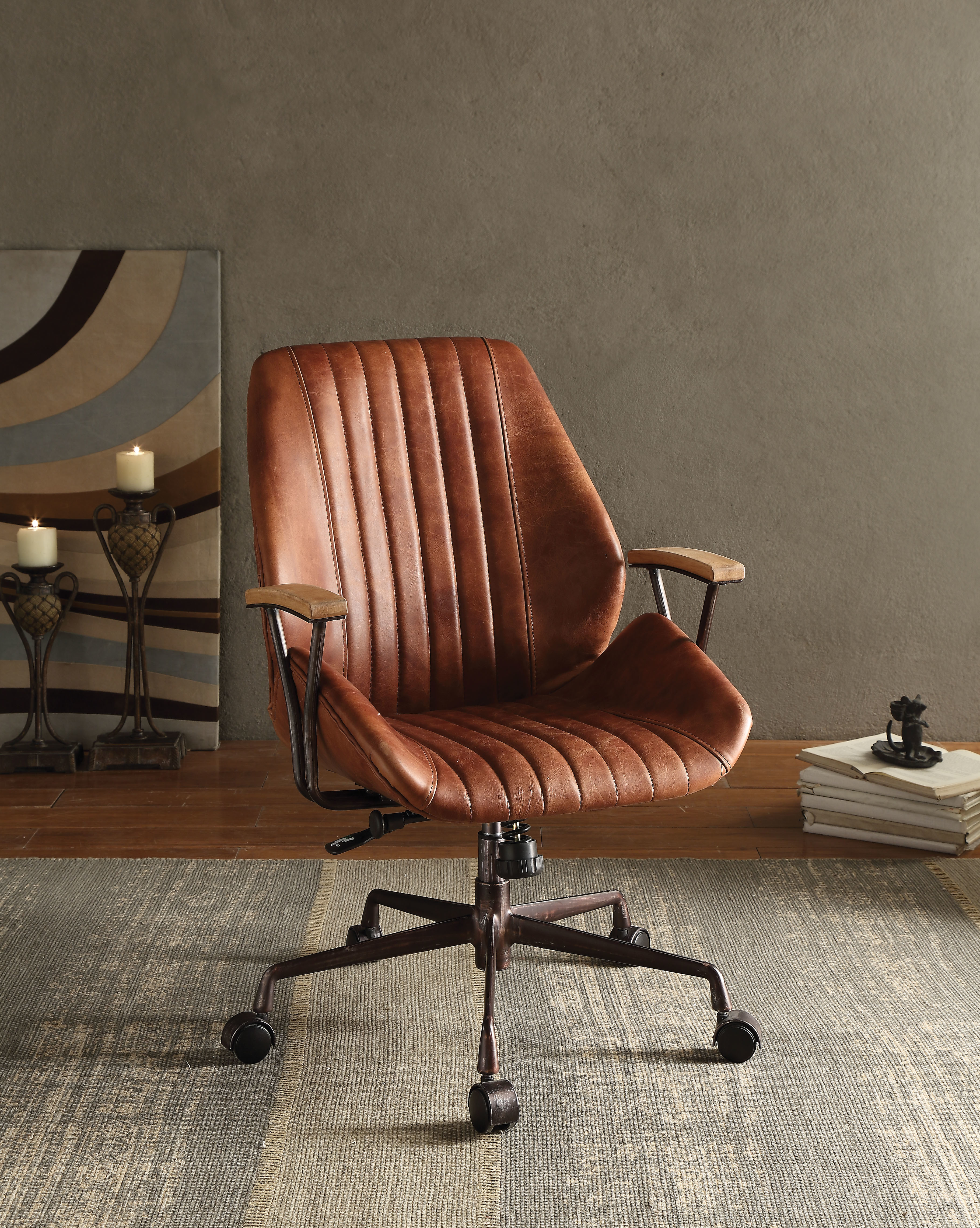 Metal & Leather Executive Office Chair, Cocoa Brown
