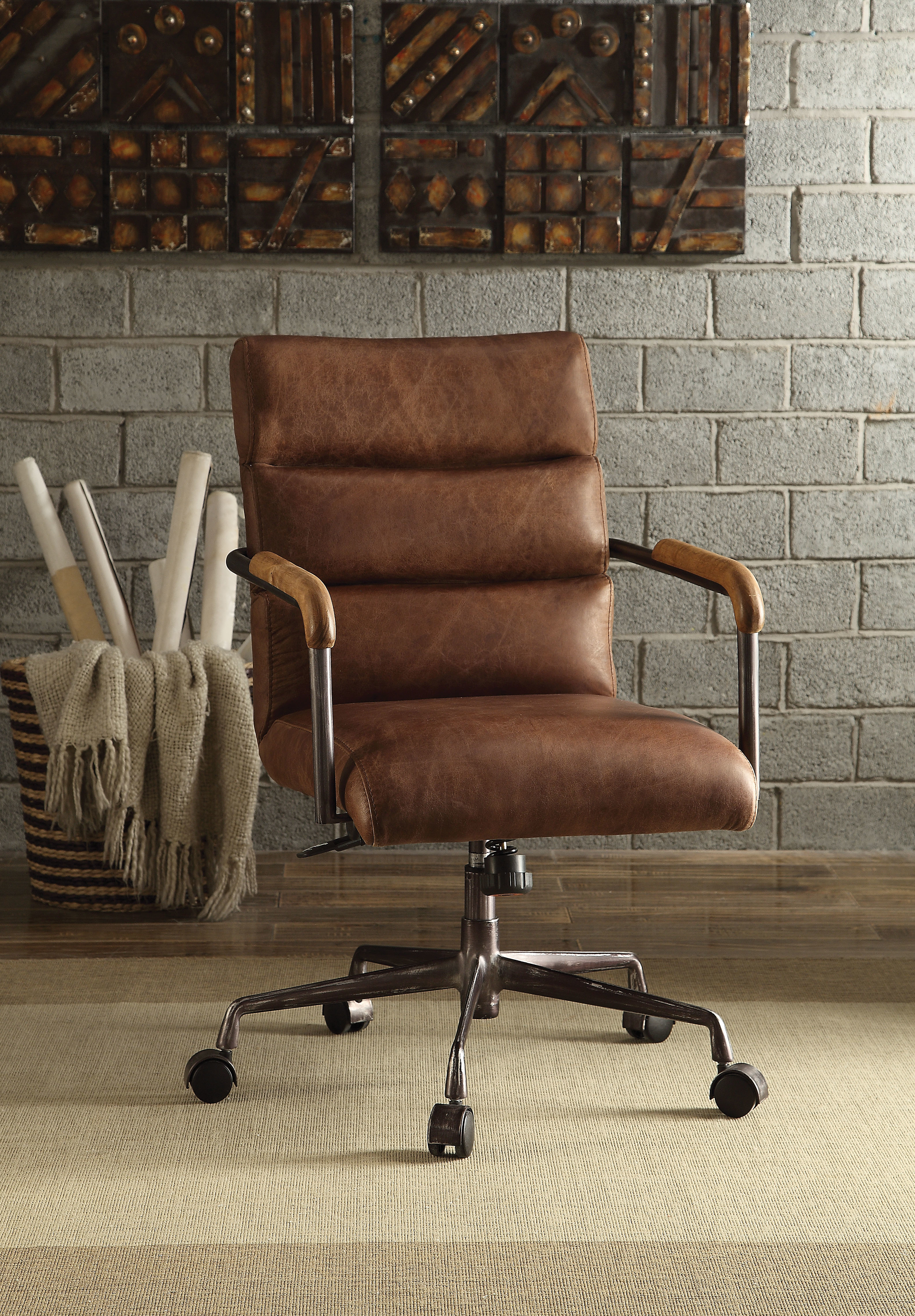 Metal & Leather Executive Office Chair, Retro Brown