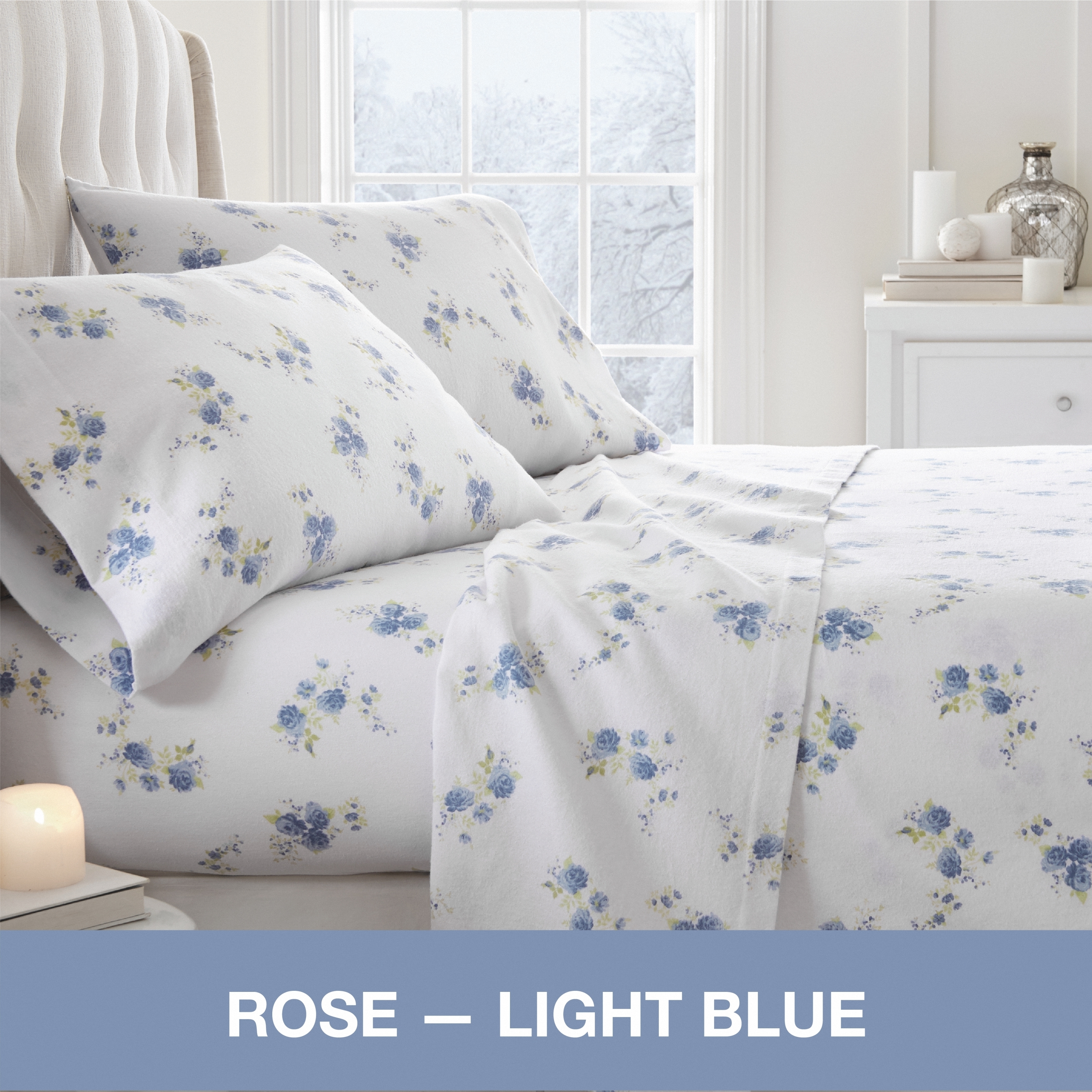 Soft Essentials Premium Ultra Cozy 4 Piece Flannel Bed Sheet Set - Twin, Rose-light Blue