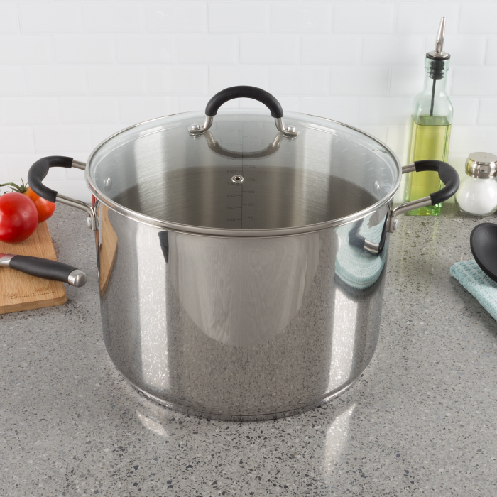 Large Stainless Steel Stock Pot with Lid Vent Hole Induction Ready 12 Quart