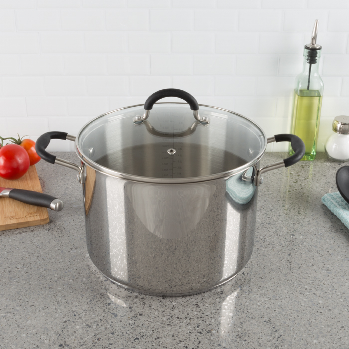 Stainless Steel Stock Pot with Lid Gas Electric Stove Induction Ready 8 Quart
