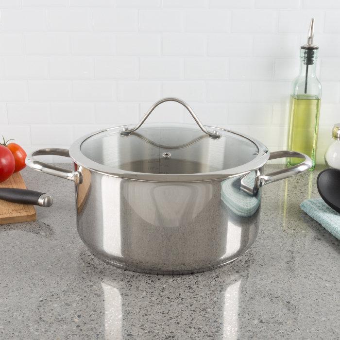 Stainless Steel Stock Pot with Lid Gas Electric Stove Induction Ready 6 Quart